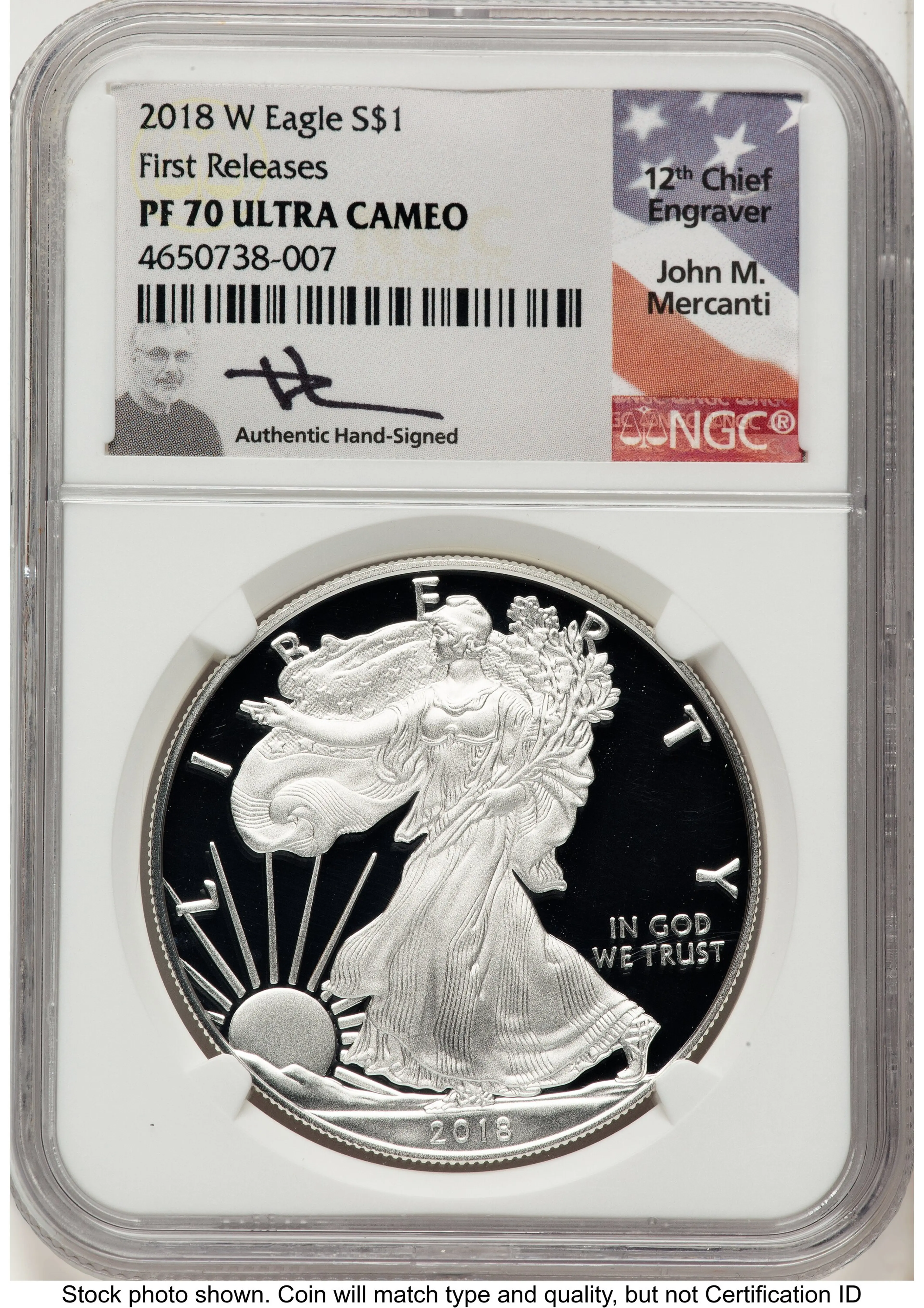 2018-W Proof Silver Eagle 1 oz FR John Mercanti