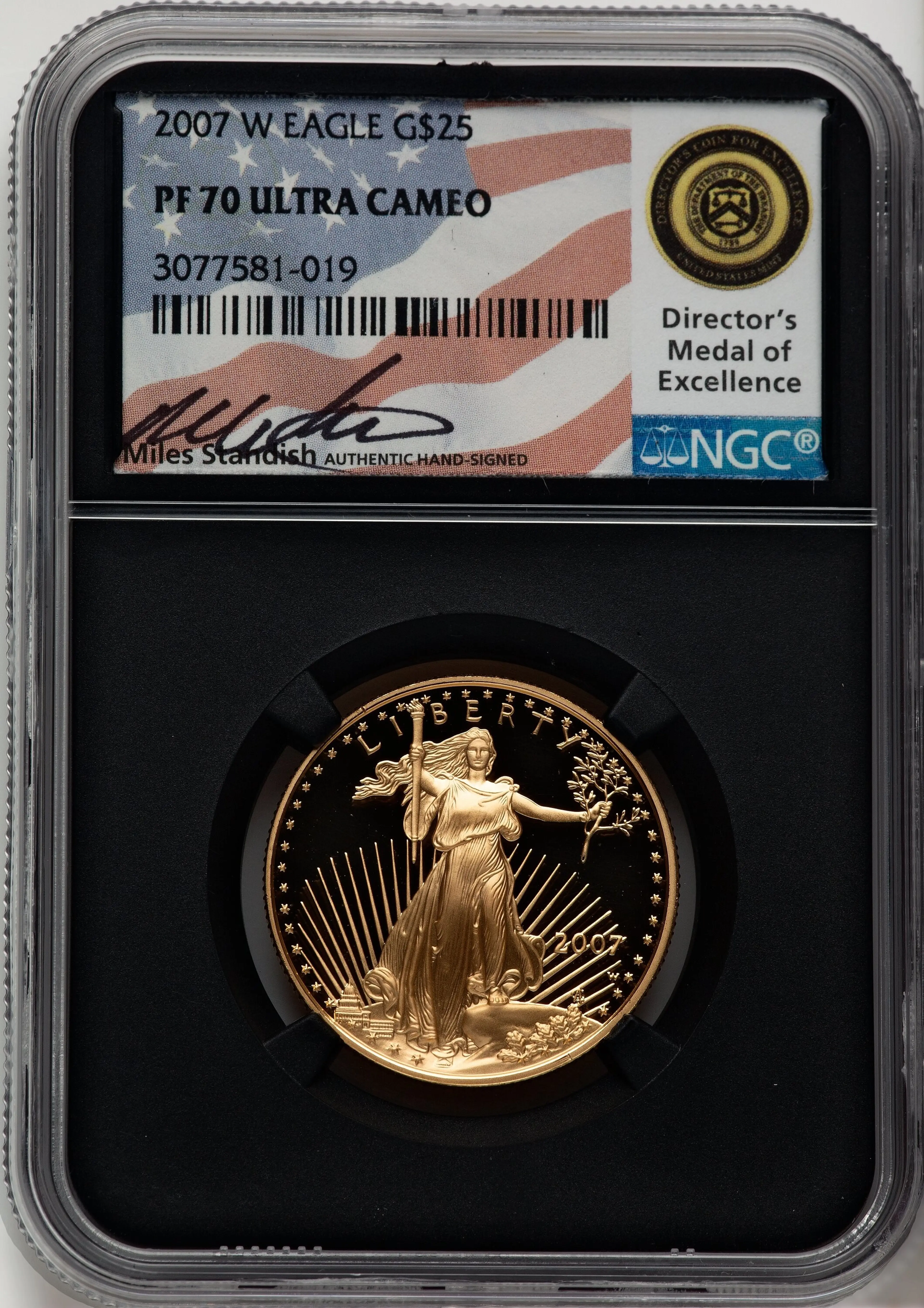 2007-W Proof Gold Eagle 1/2 oz Miles Standish Blk Core