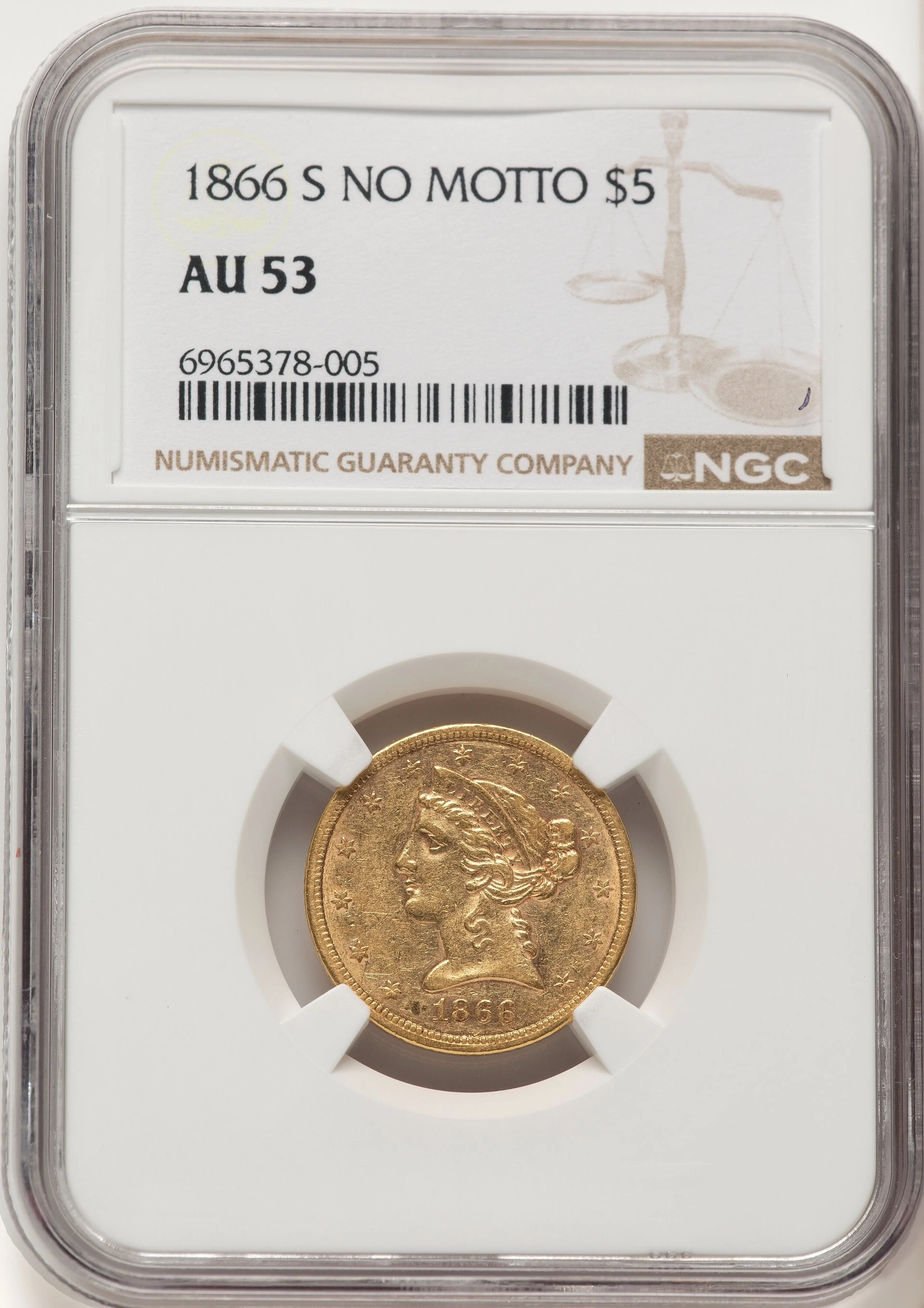 1866-S $5 NO MOTTO