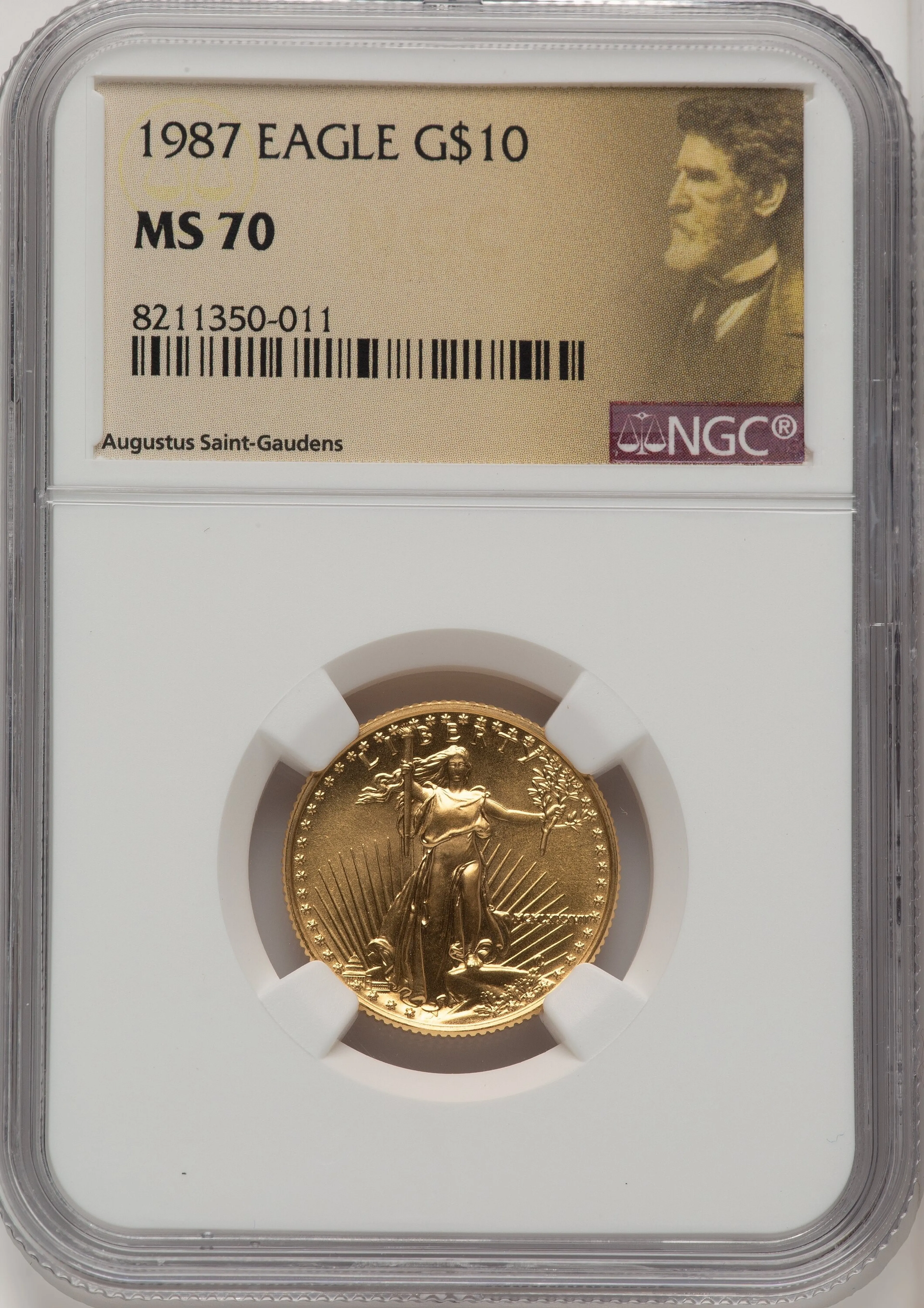 1987 $10 Quarter-Ounce Gold Eagle, MS Saint Gaudens Label - Image 1