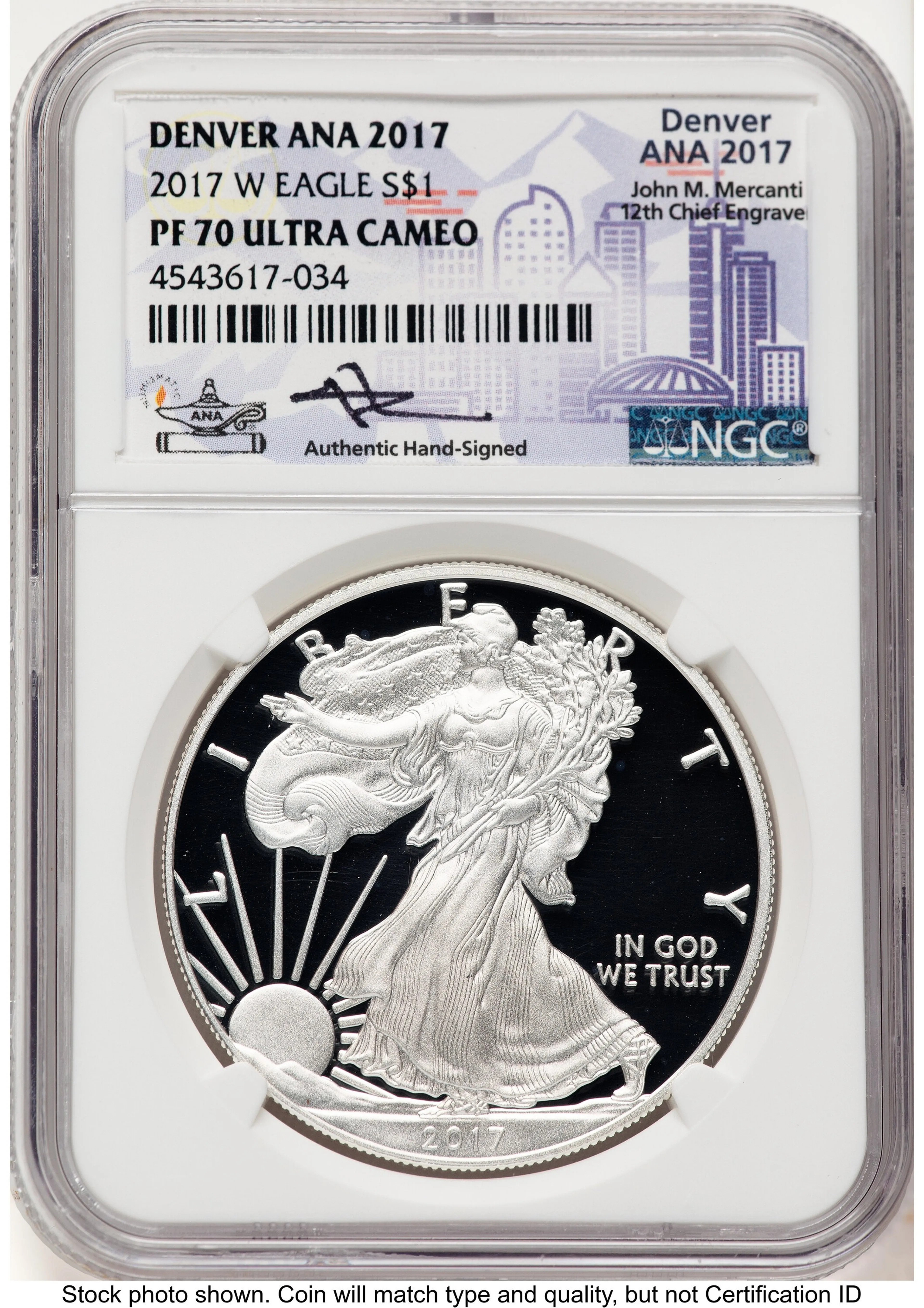 2017-W Proof Silver Eagle 1 oz John Mercanti Denver ANA 2017 Label - Image 1