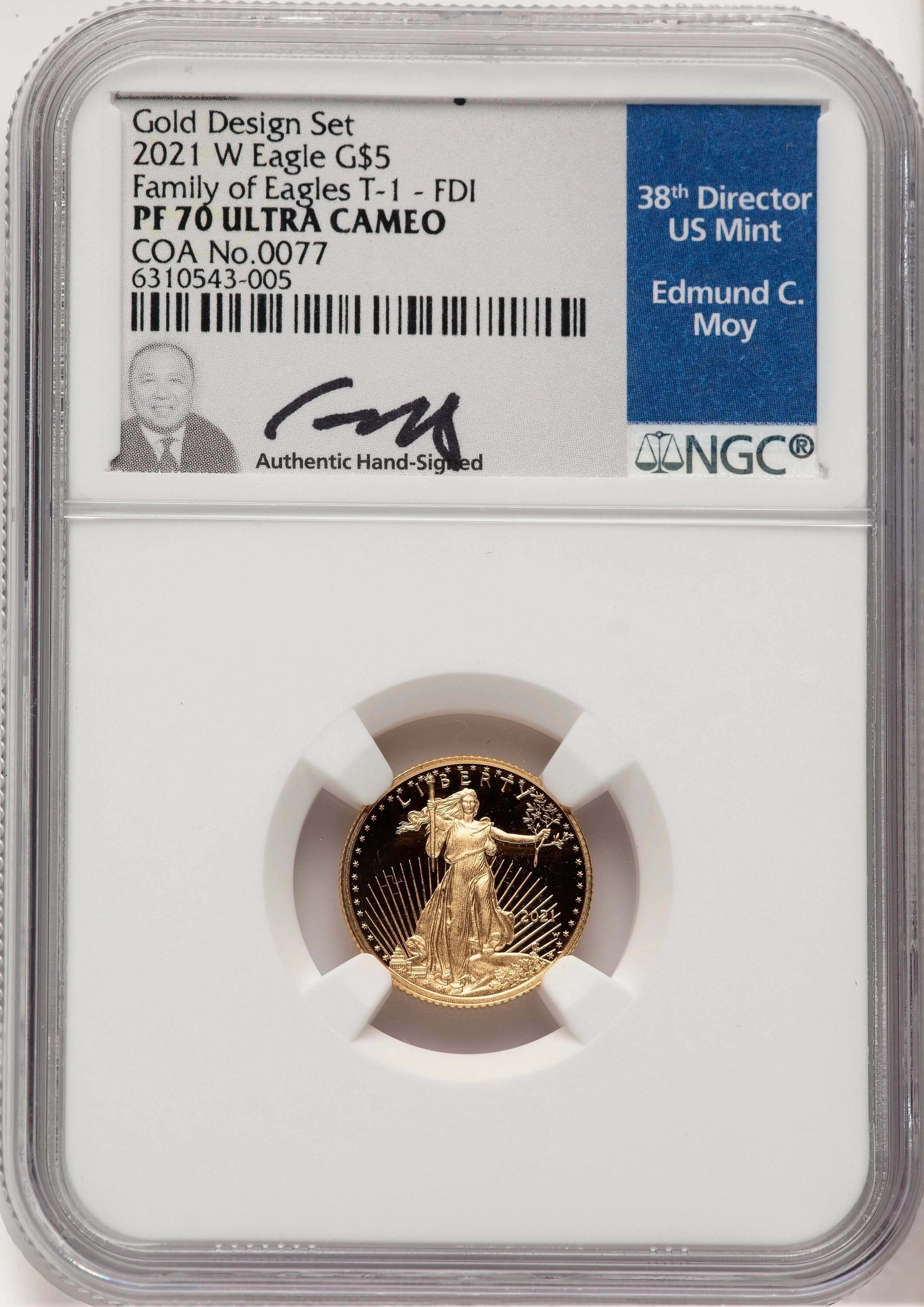 2021-W Type 1 Proof Gold Eagle 1/10 oz FDI Ed Moy - Image 1