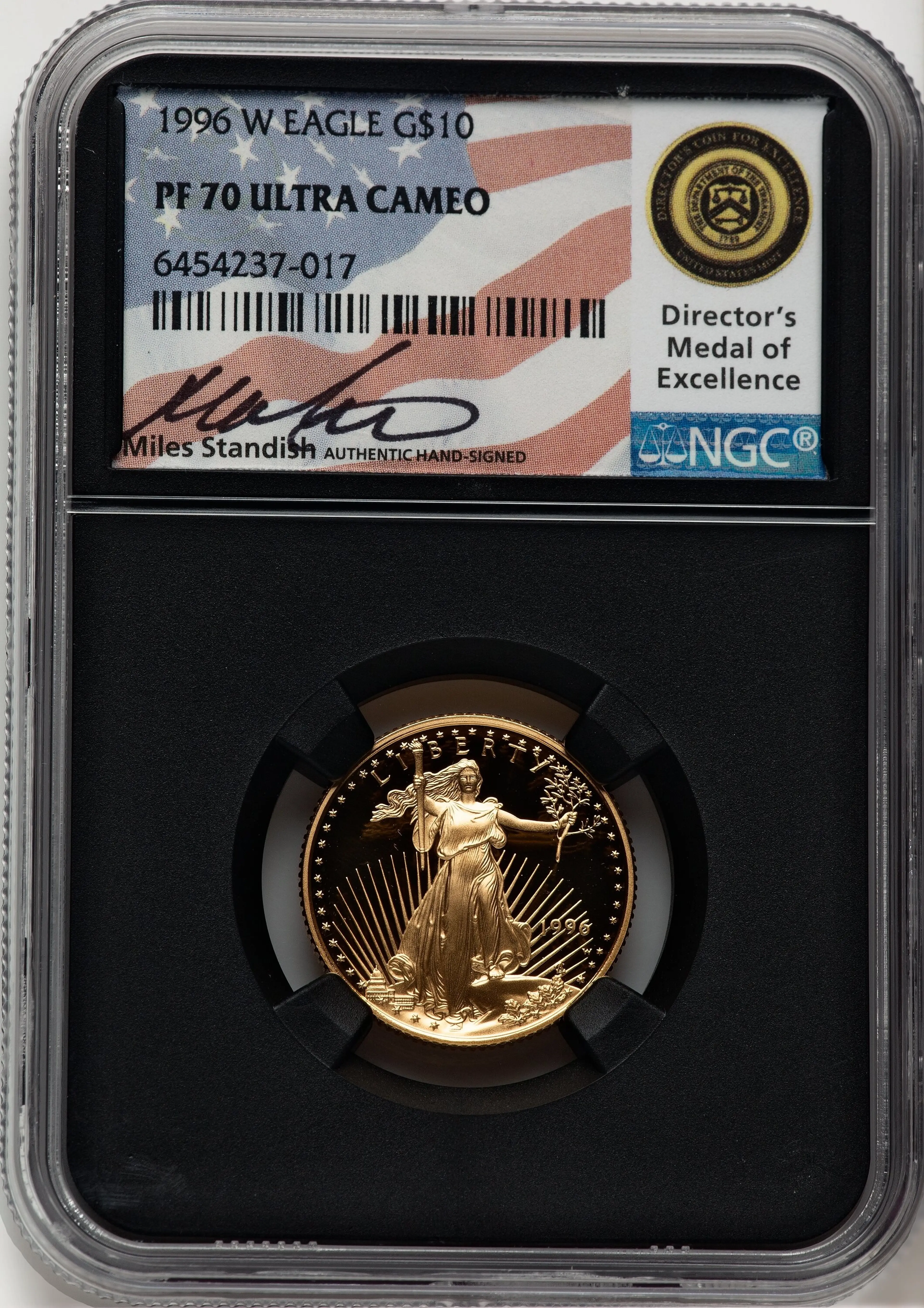 1996-W Proof Gold Eagle 1/4 oz Miles Standish Blk Core