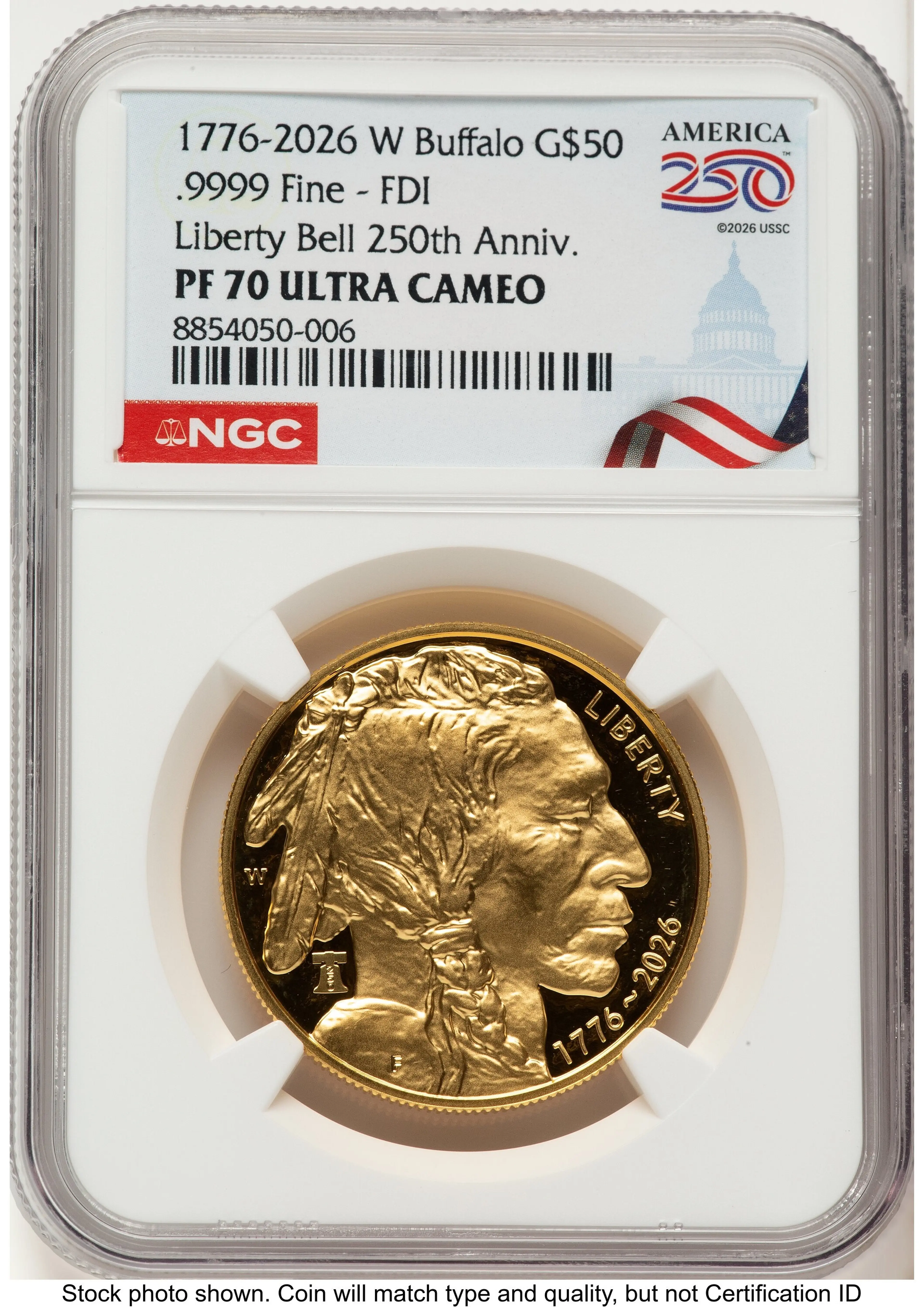 2026-W Proof Gold Buffalo 1 oz FDI America 250 Congress Building Label
