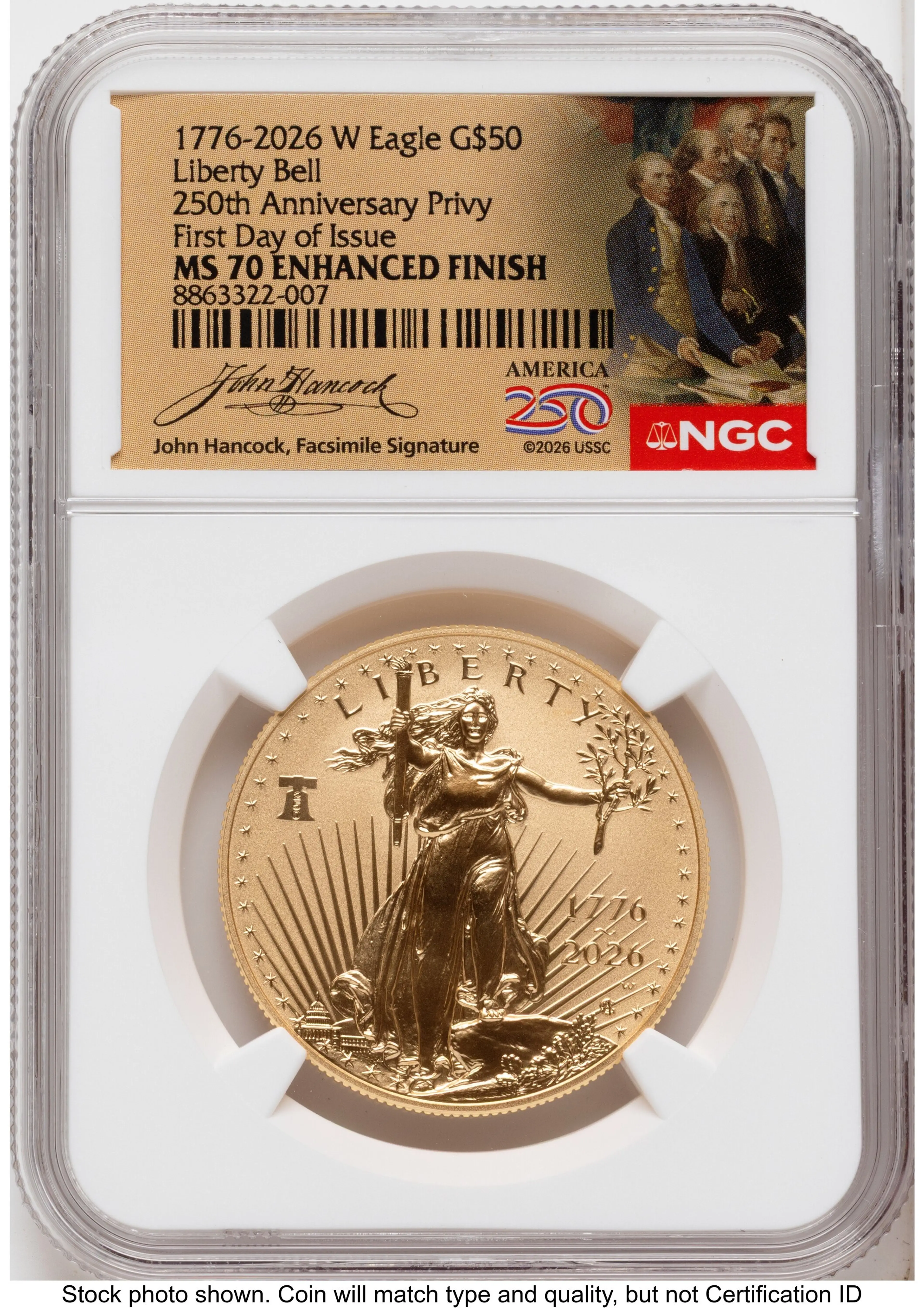 2026-W Enhanced Gold Eagle 1 oz FDI America 250 John Hancock Label