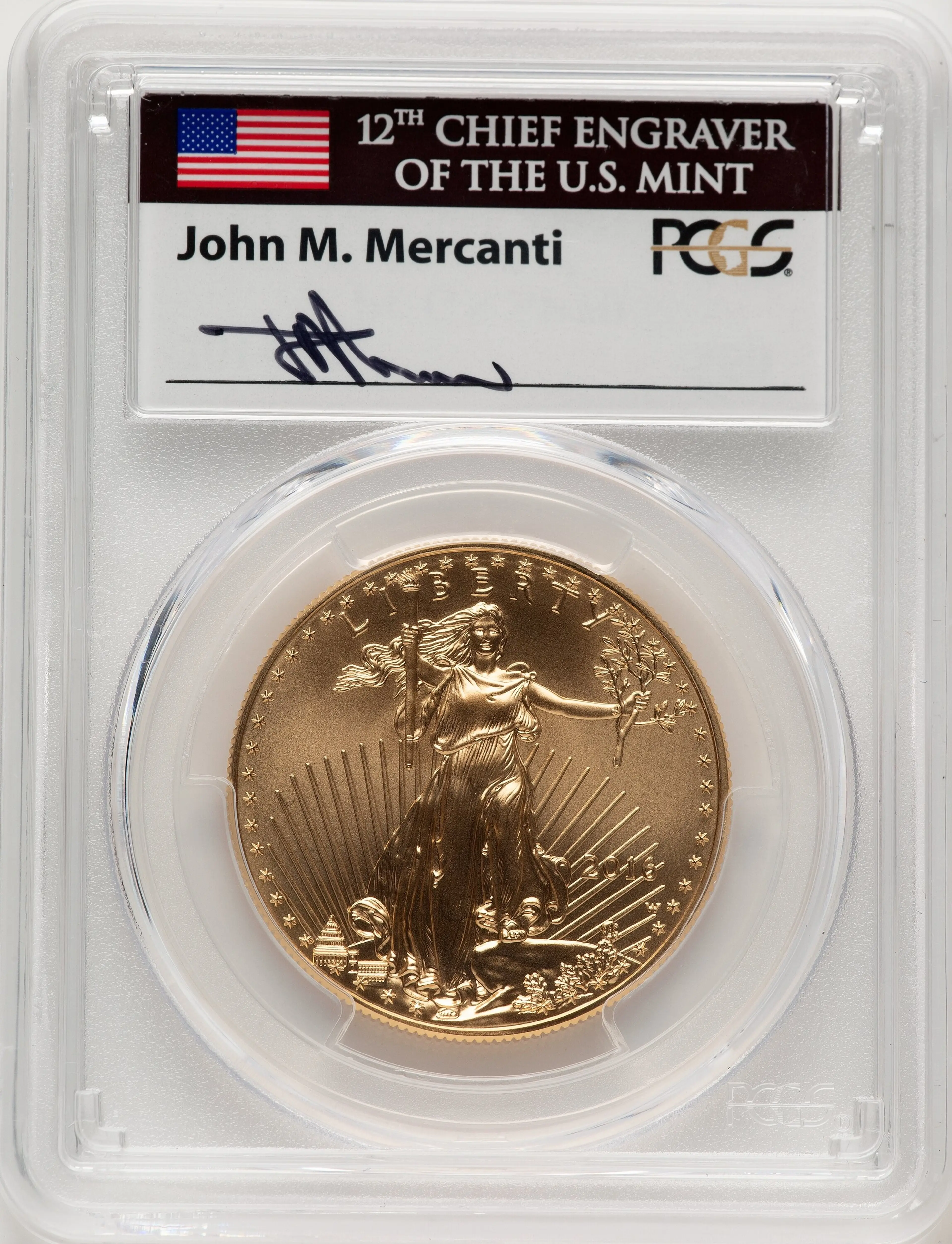 2016-W Burnished Gold Eagle 1 oz FDI John Mercanti Washington
