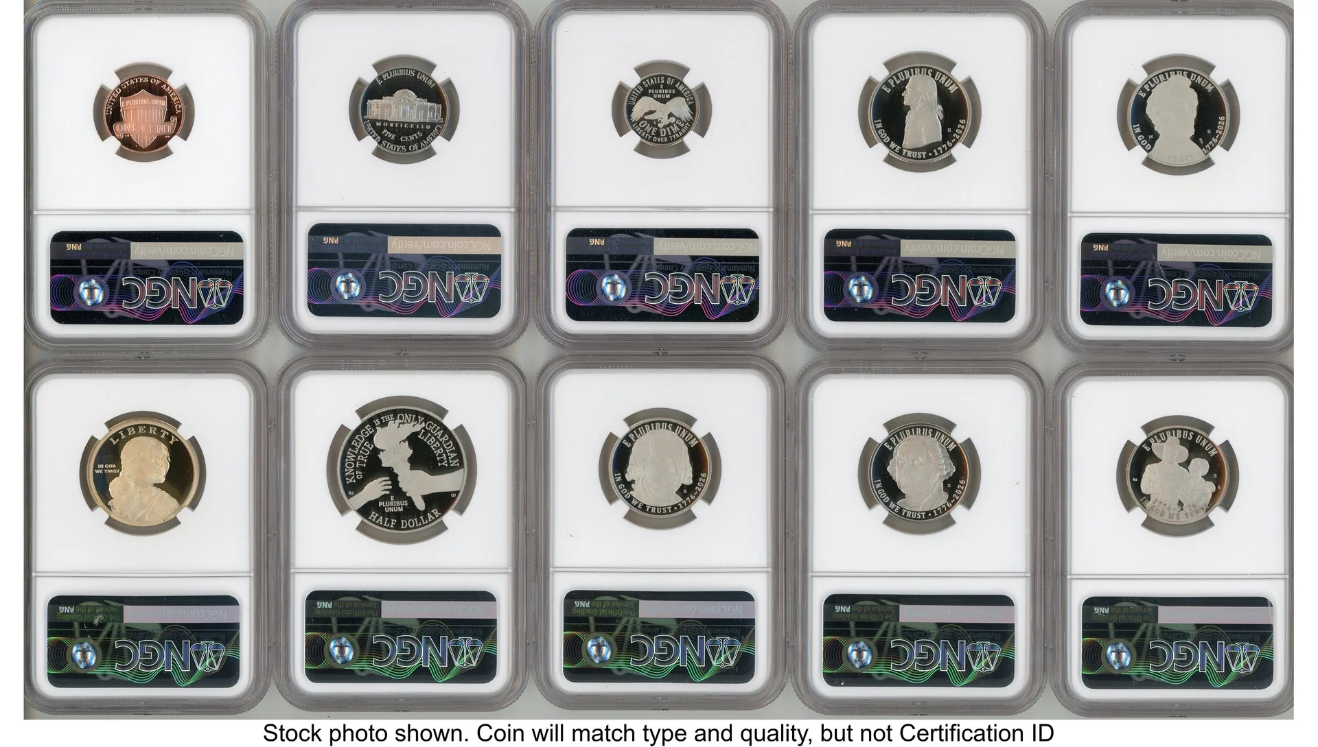2026 10 Coin Semiquincentennial Clad Proof Set FDI America 250 Congress Building Label - 2