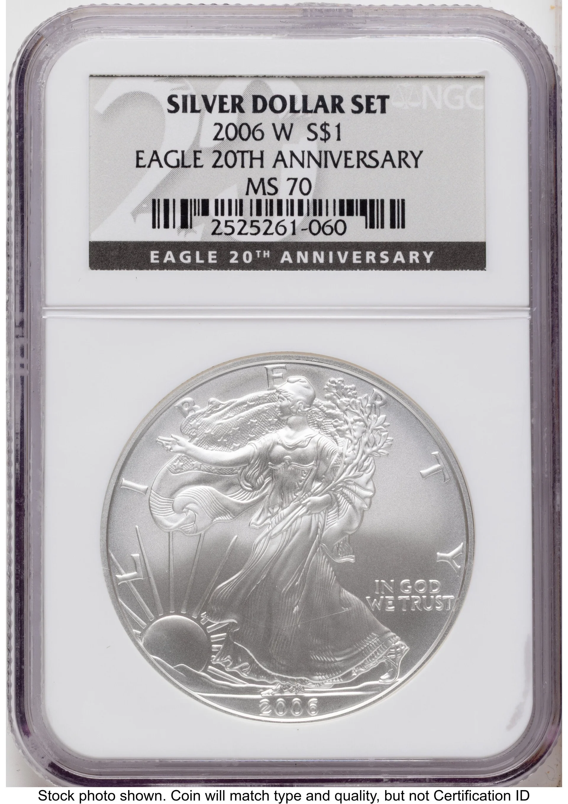 2006 3 Coin 20th Anniversary Silver Eagle Set 20th Anniversary Silver Dollar Set Label - 1