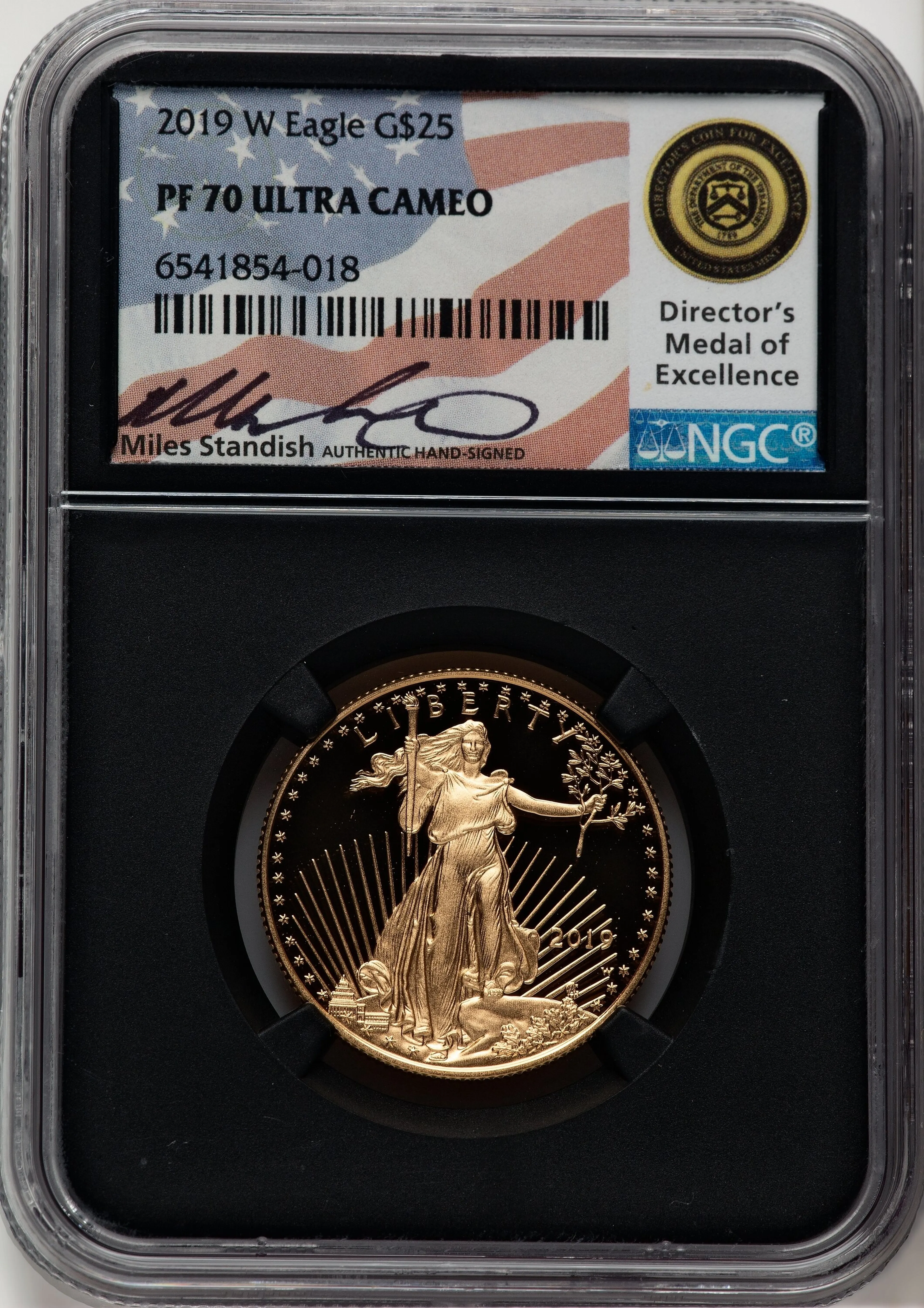 2019-W Proof Gold Eagle 1/2 oz Miles Standish Blk Core - Image 1