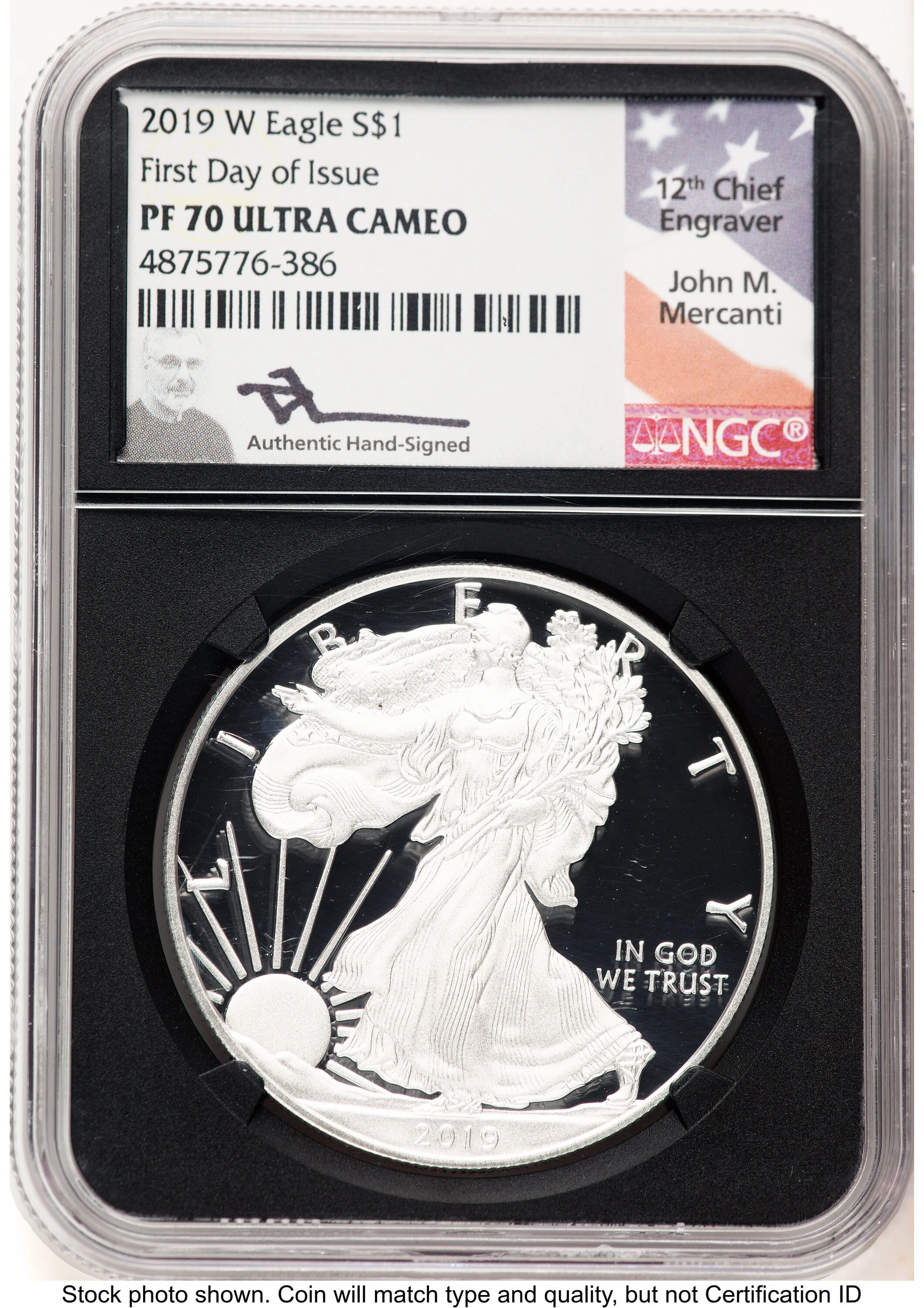 2019-W Proof Silver Eagle 1 oz FDI John Mercanti Blk Core - Image 1