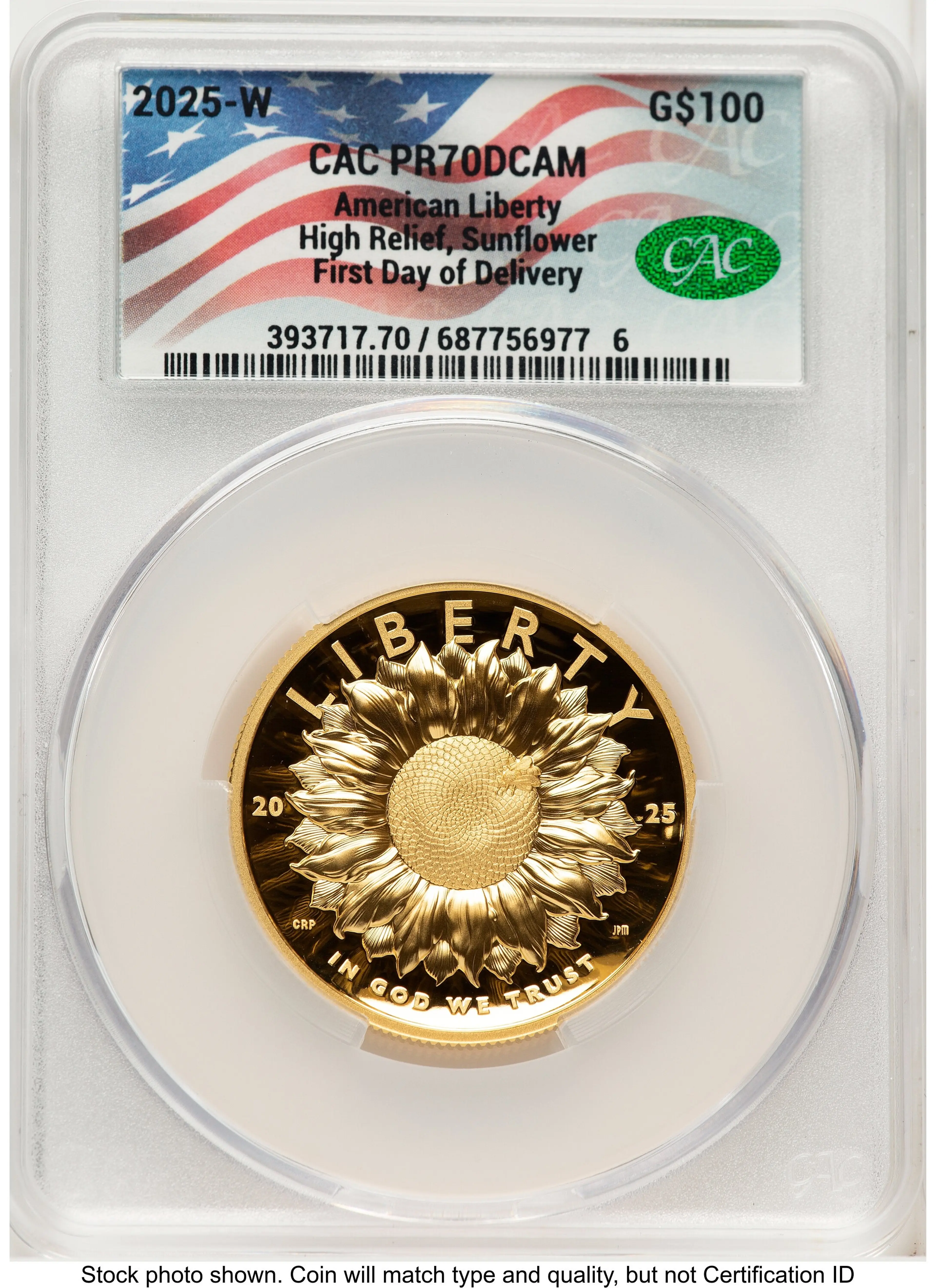 2025-W G$100 American Liberty High Relief, DC First Day of Delivery Flag Label