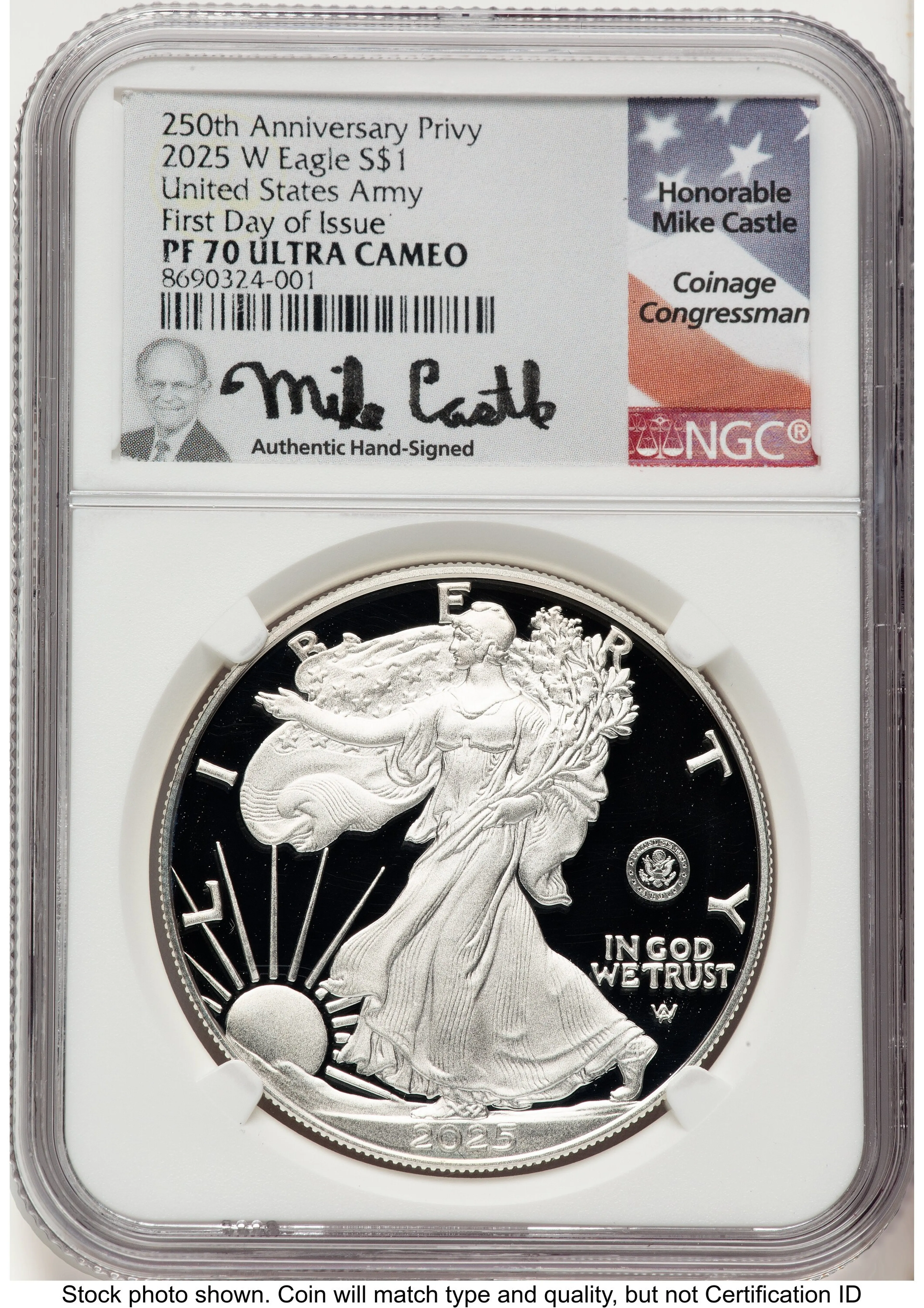 2025-W Proof Silver Eagle Privy U.S. Army 250th Anniversary 1 oz FDI Mike Castle - Image 1