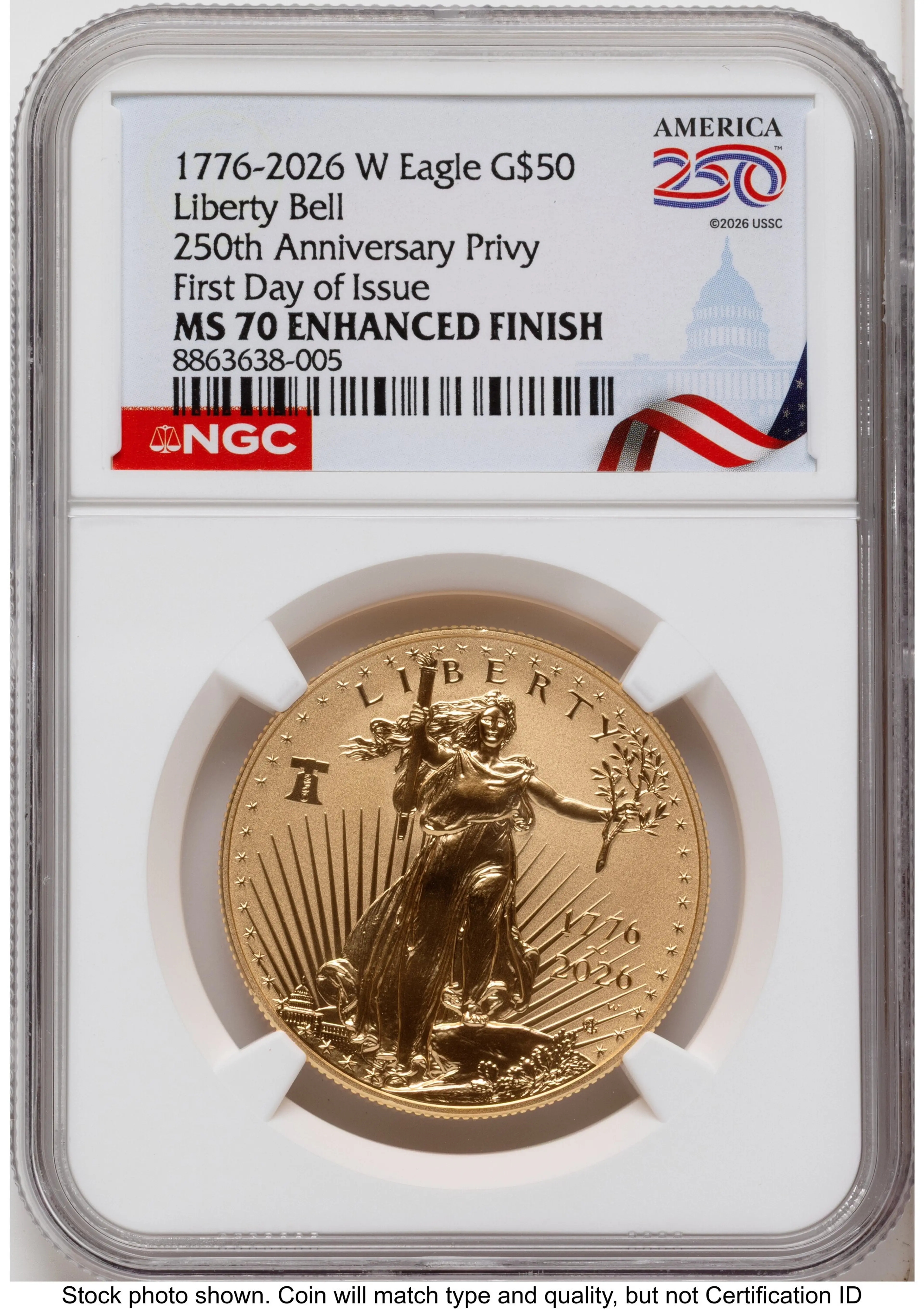 2026-W Enhanced Gold Eagle 1 oz FDI America 250 Congress Building Label