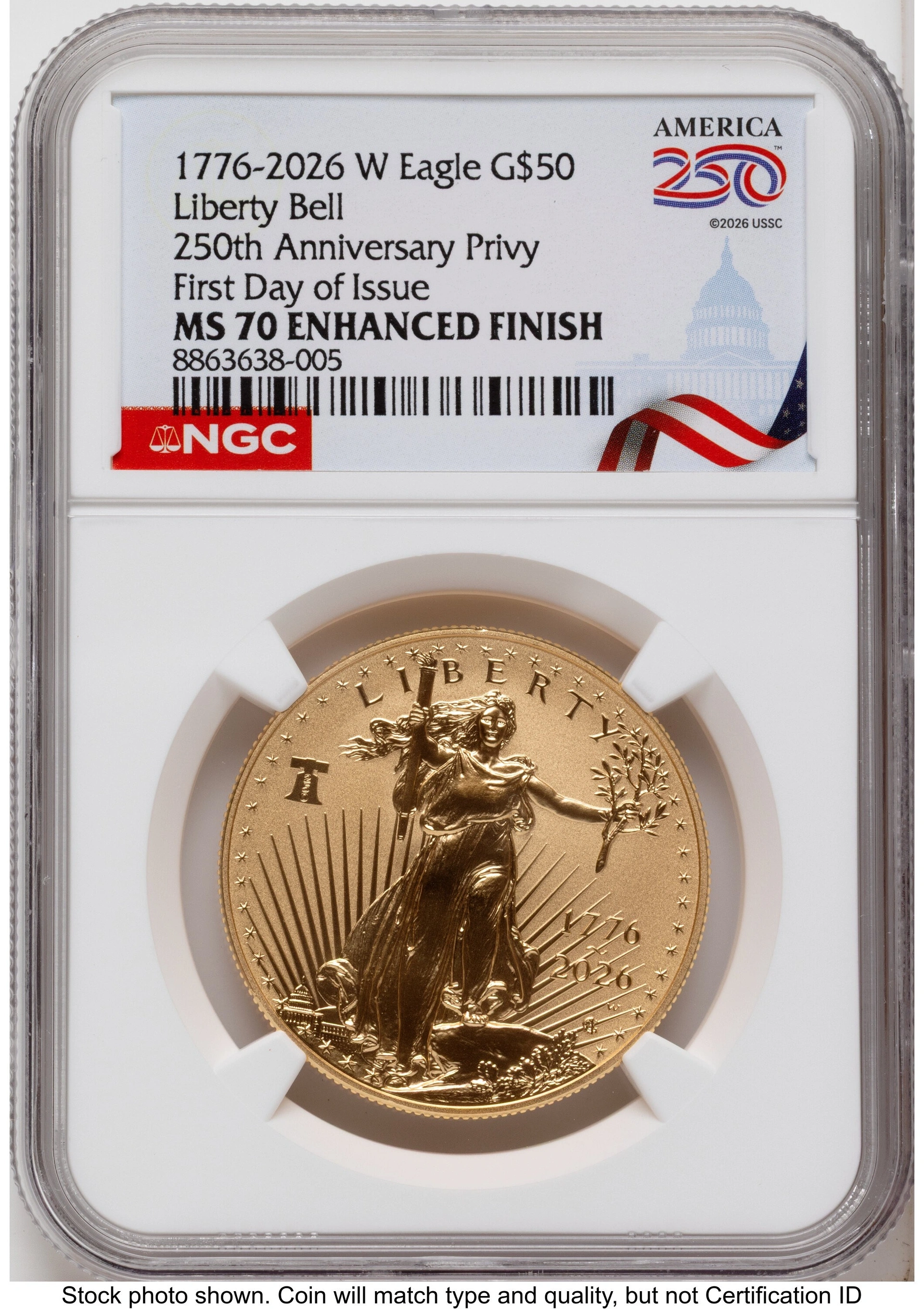 2026-W Enhanced Gold Eagle 1 oz FDI America 250 Congress Building Label