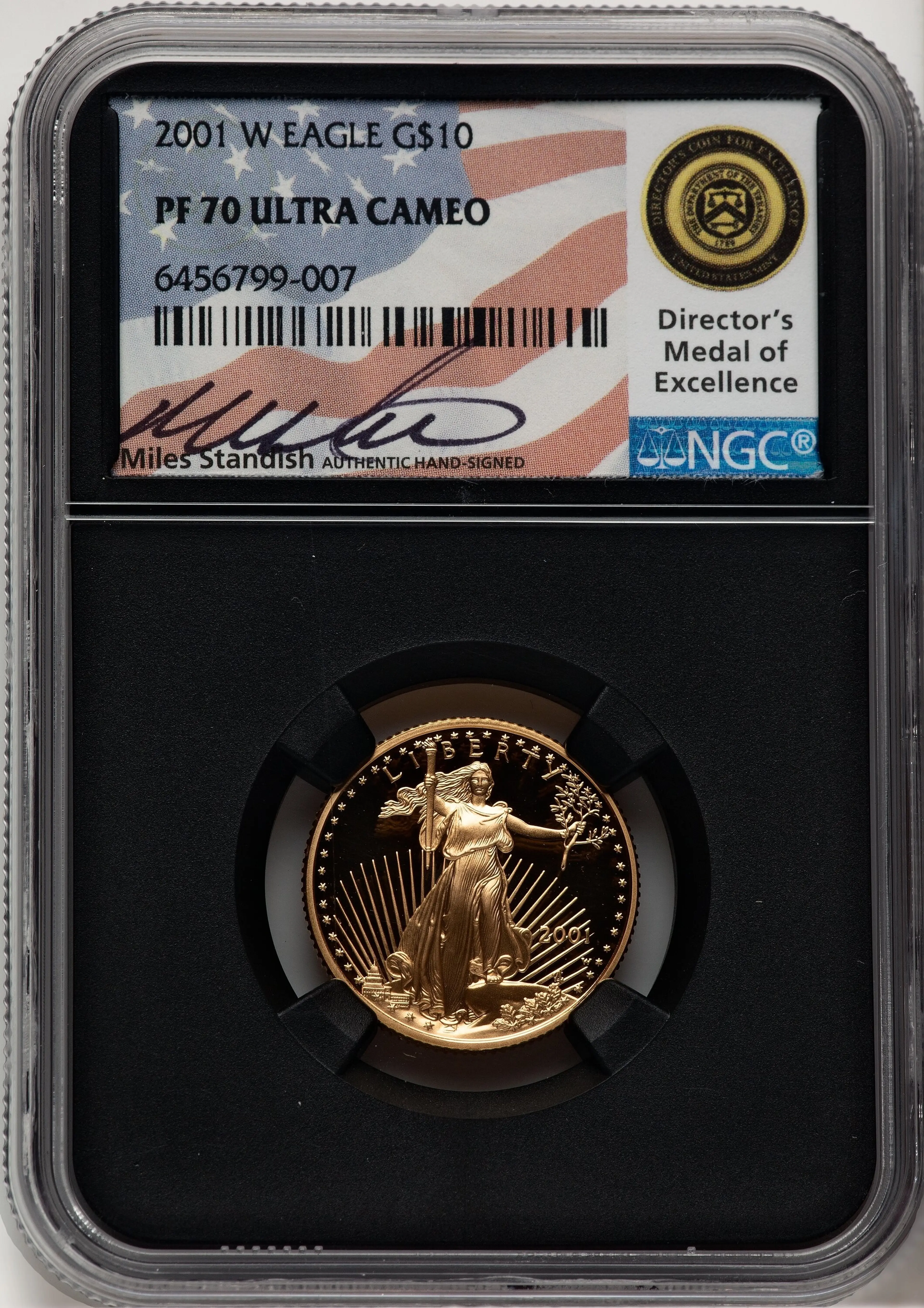2001-W Proof Gold Eagle 1/4 oz Miles Standish Blk Core