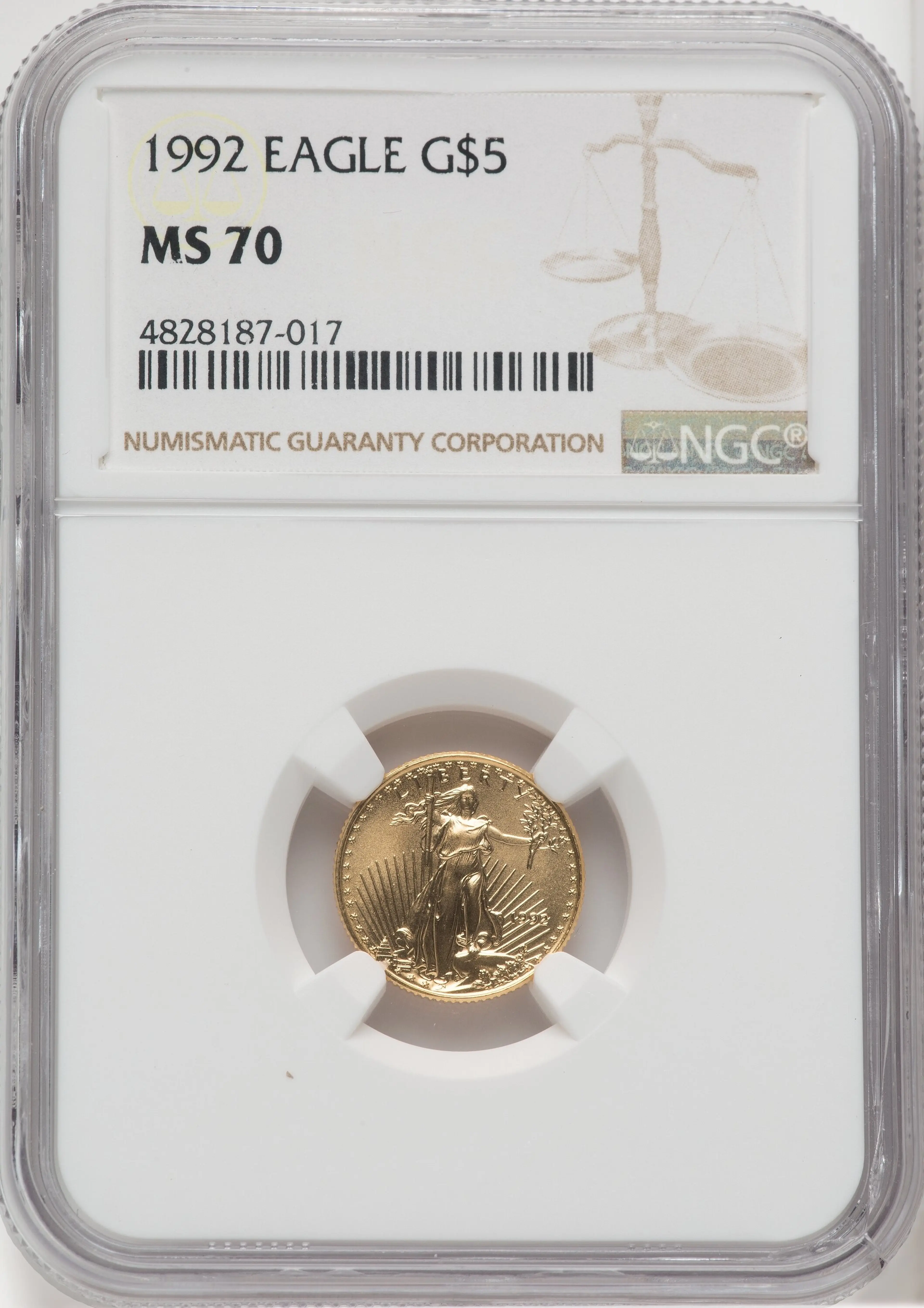 1992 $5 Tenth-Ounce Gold Eagle, MS Brown Label