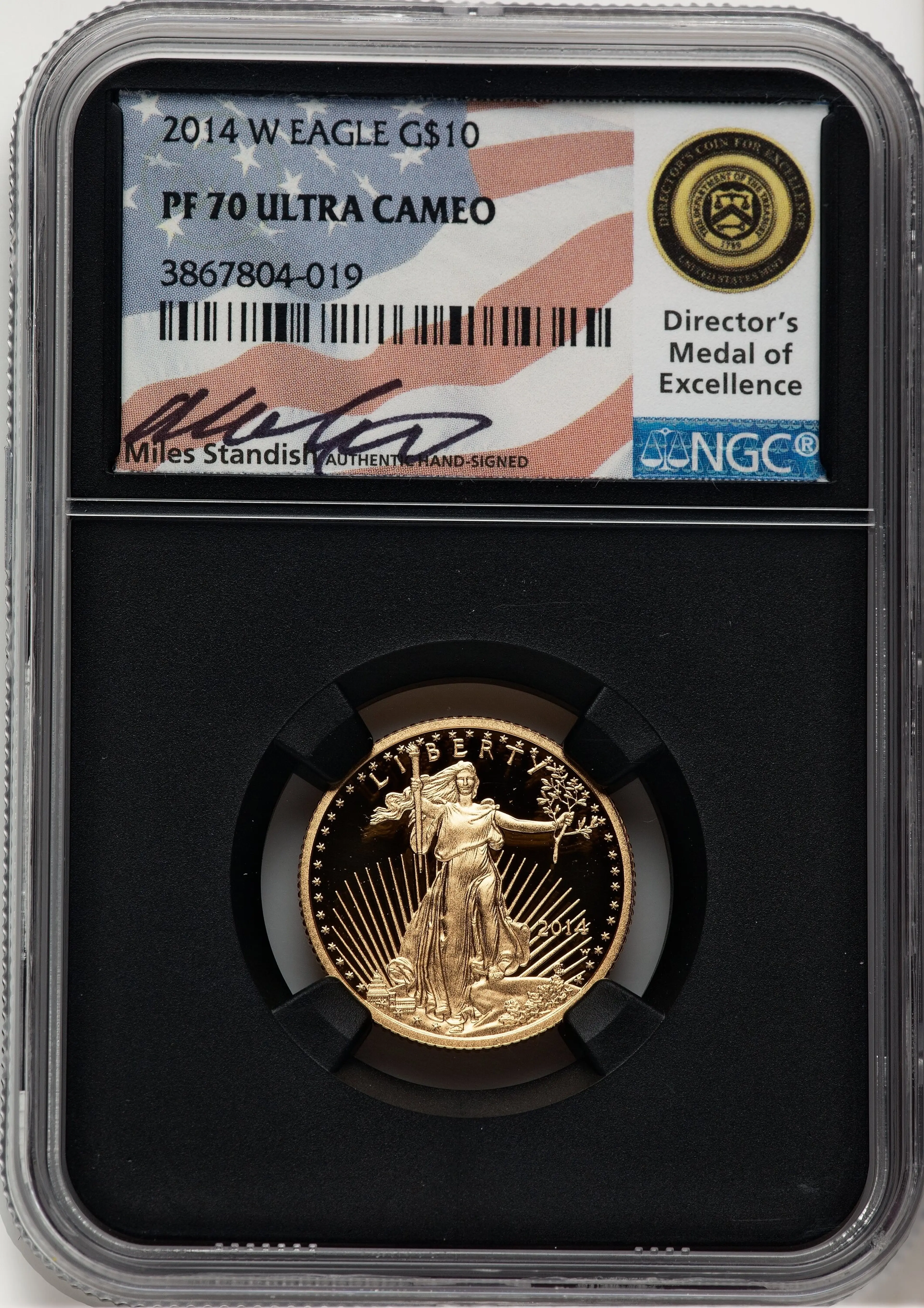 2014-W Proof Gold Eagle 1/4 oz Miles Standish Blk Core