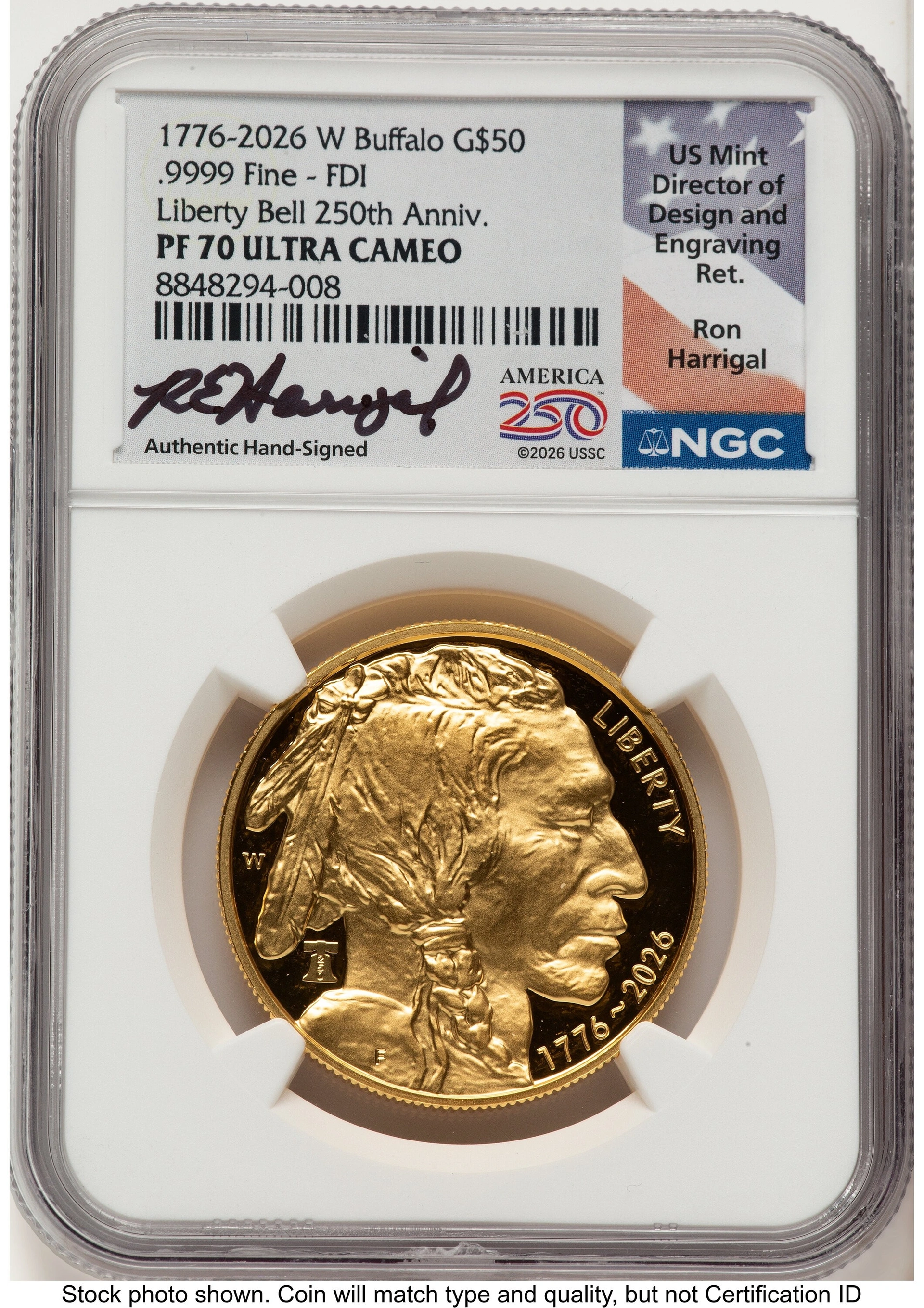 2026-W Proof Gold Buffalo 1 oz FDI Ron Harrigal America 250
