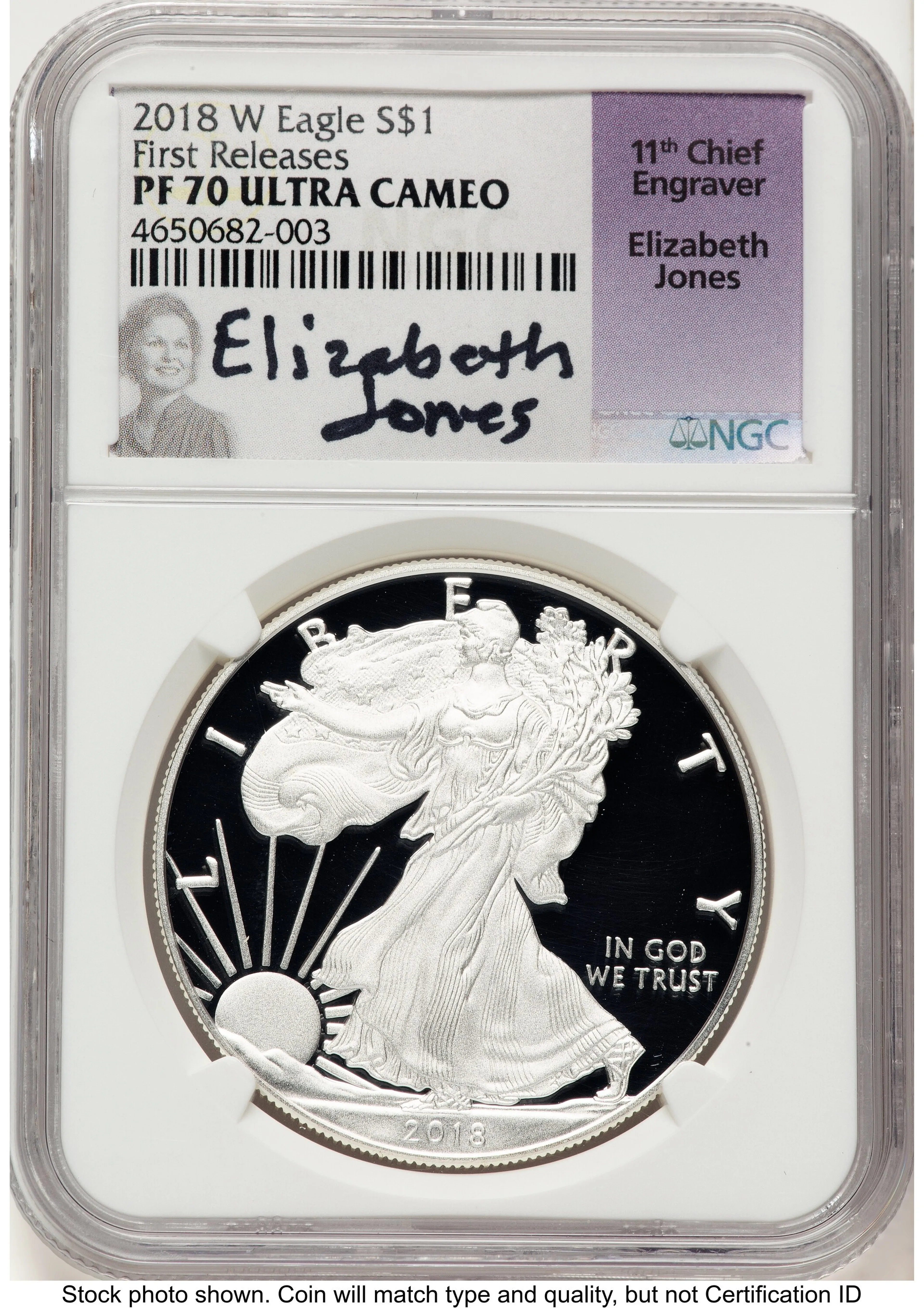 2018-W Proof Silver Eagle 1 oz FR Elizabeth Jones - Image 1