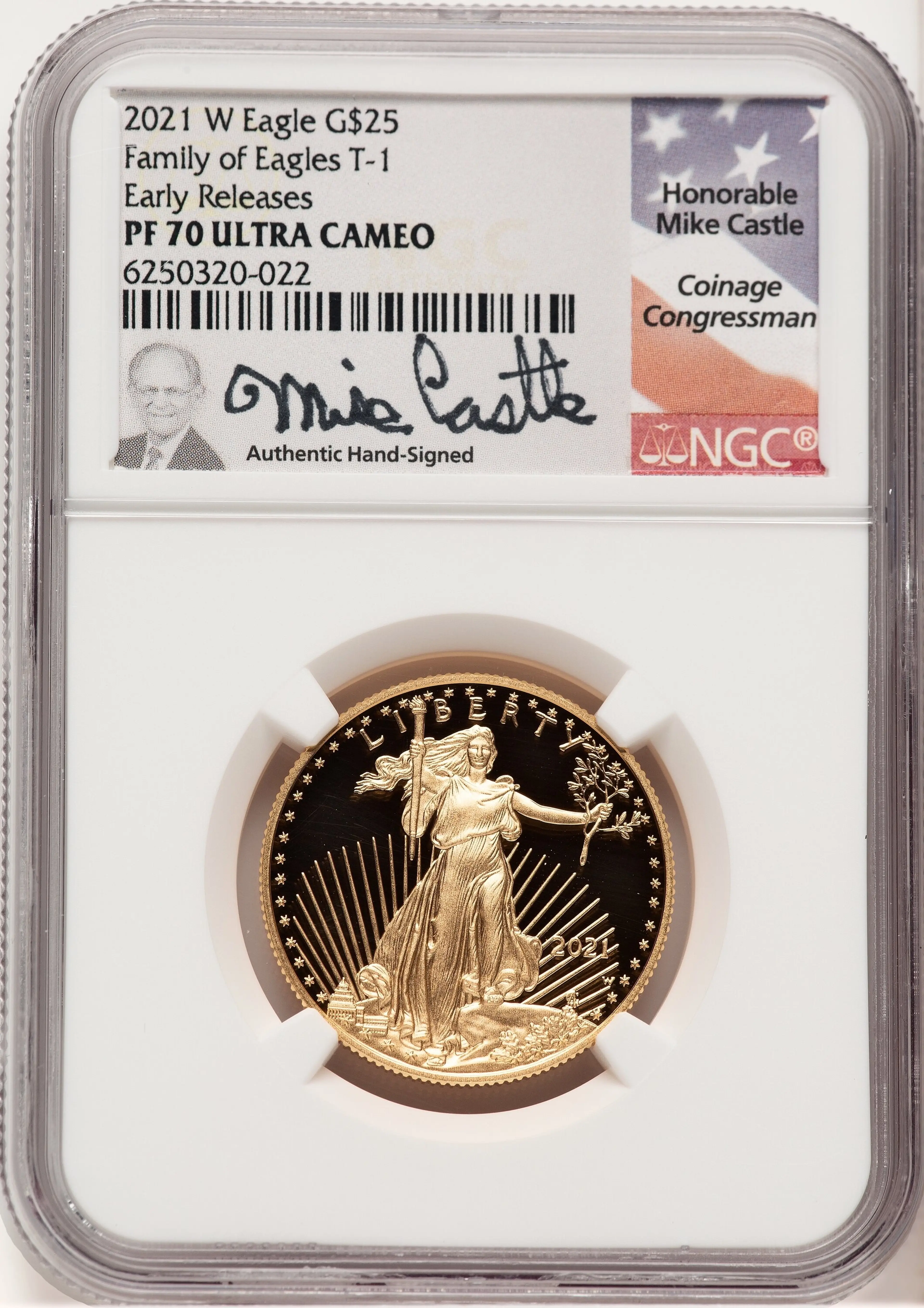 2021-W Type 1 Proof Gold Eagle 1/2 oz ER Mike Castle