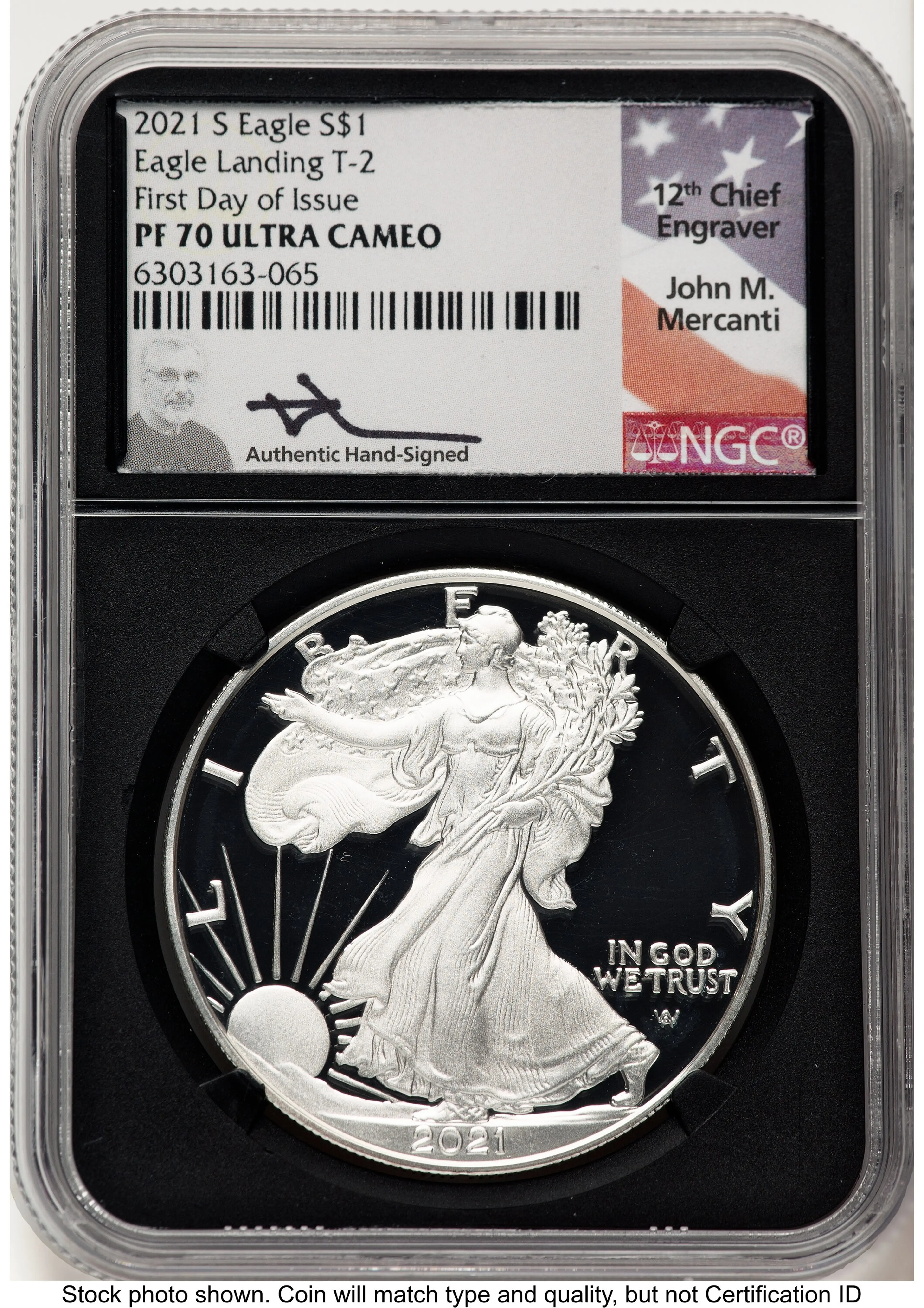 2021-S TY2 Proof Silver Eagle 1 oz FDI John Mercanti Blk Core