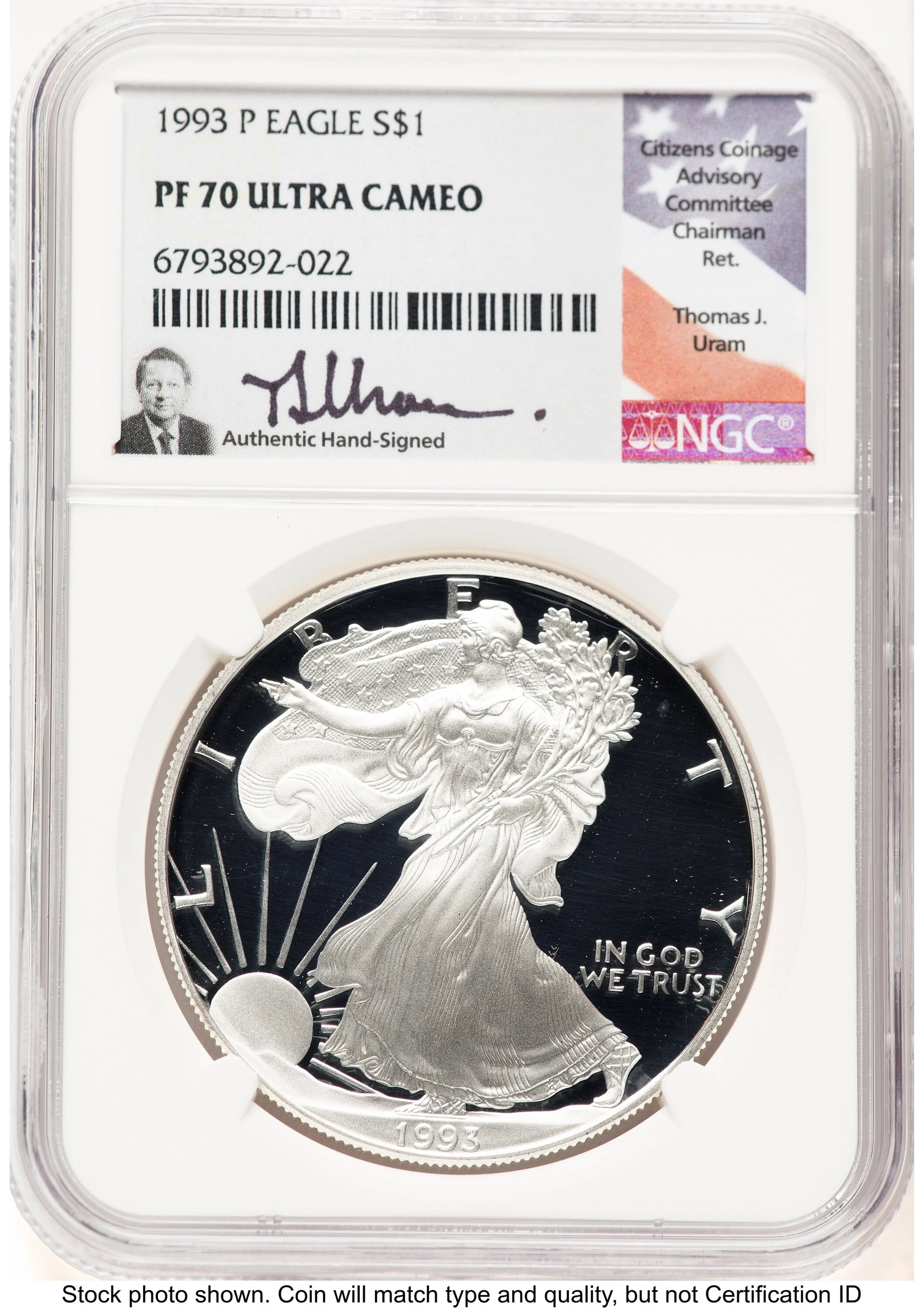 1993-P Proof Silver Eagle 1 oz Thomas Uram