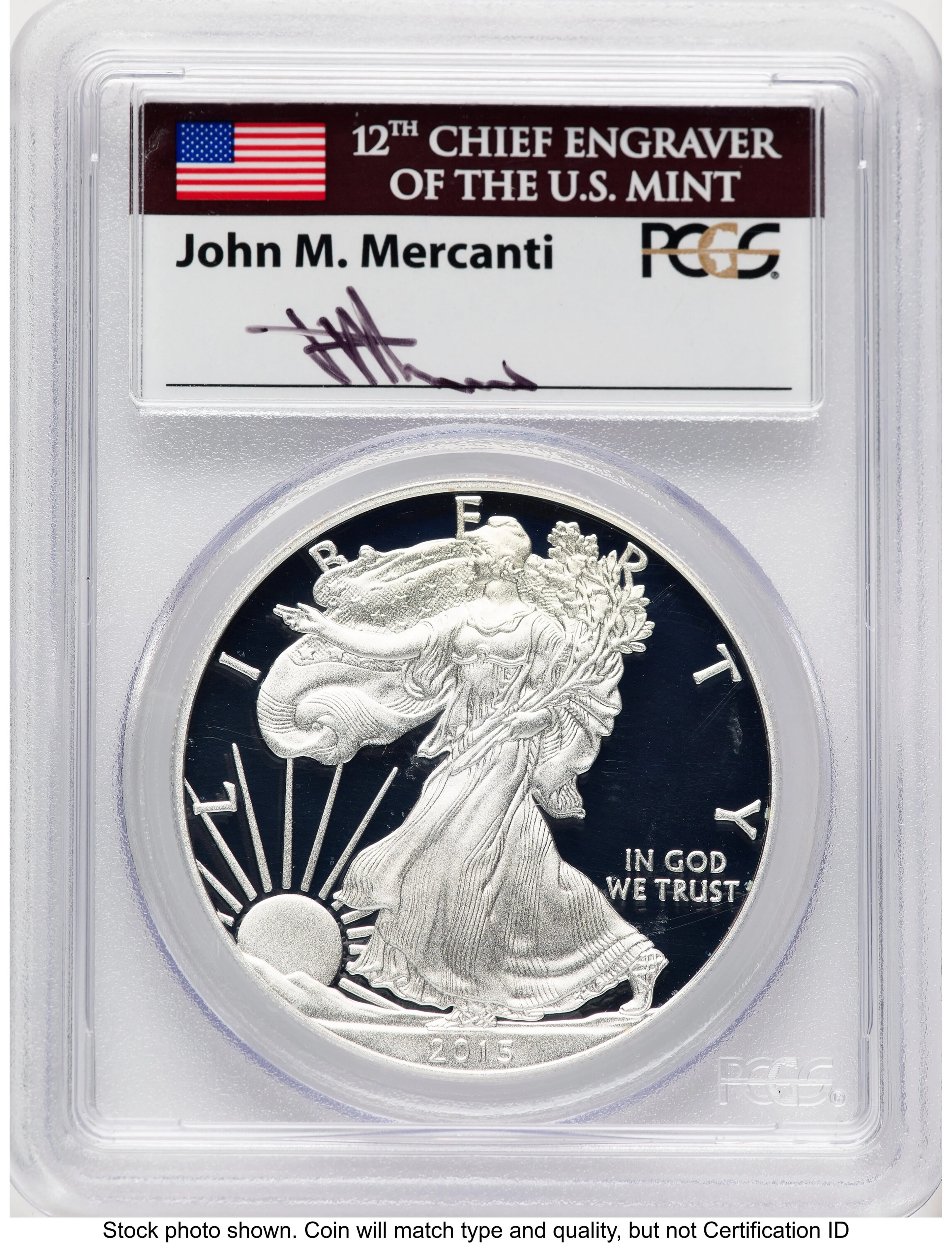 2015-W Proof Silver Eagle 1 oz FDI John Mercanti Philadelphia - Image 1