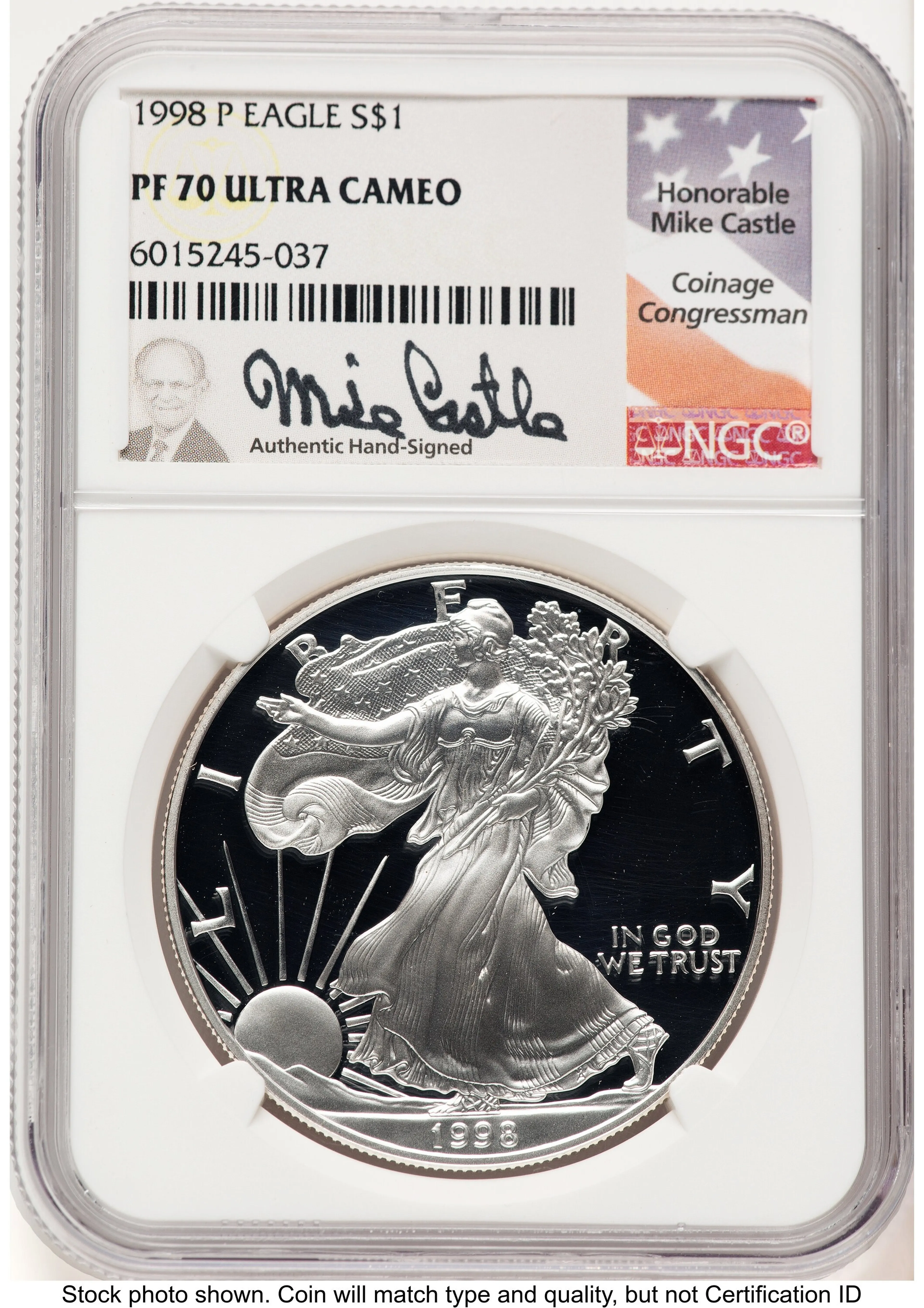 1998-P Proof Silver Eagle 1 oz Mike Castle - Image 1