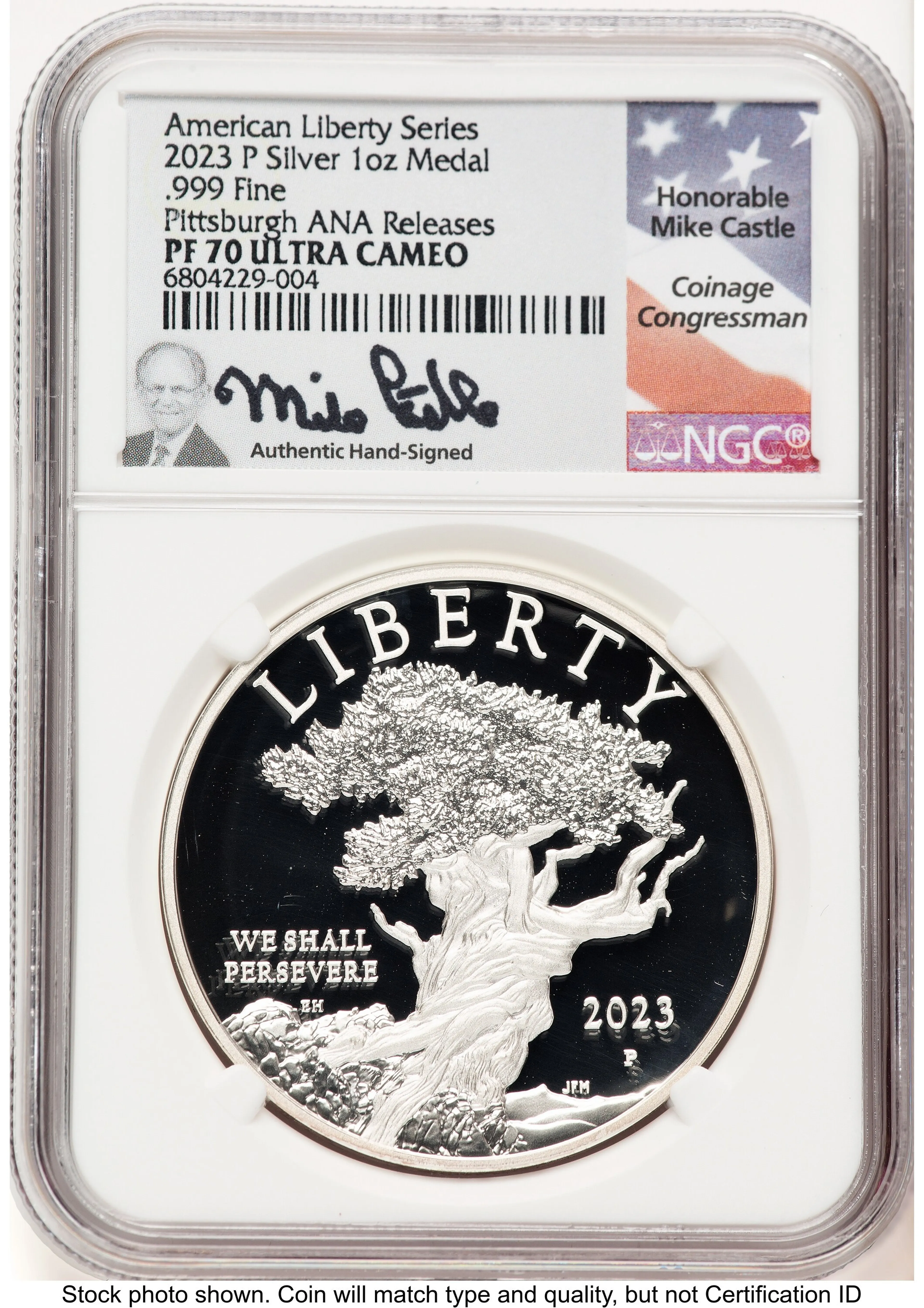 2023-P Silver American Liberty High Relief Medal Pittsburgh ANA Mike Castle - Image 1