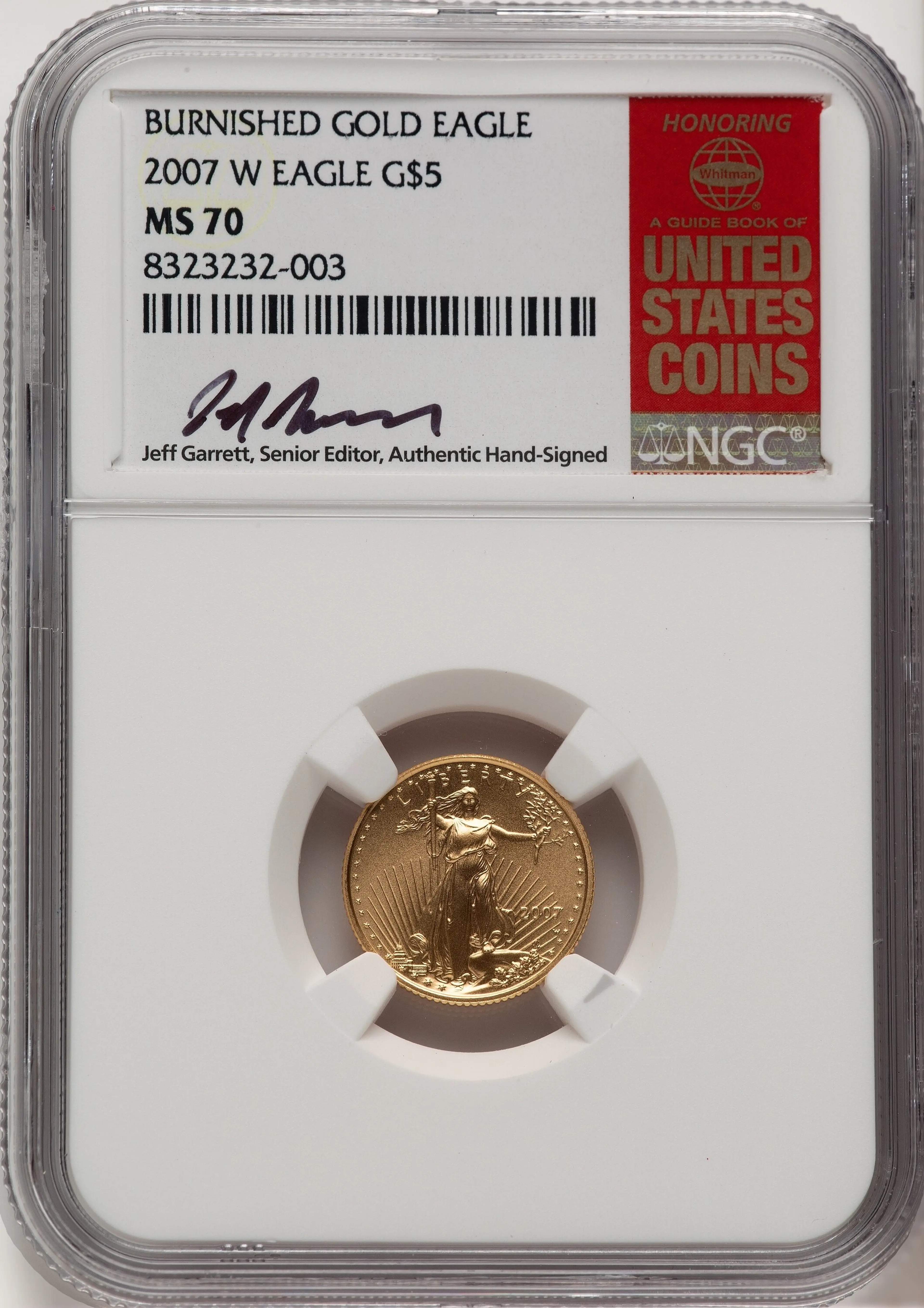 2007-W Burnished Gold Eagle 1/10 oz 0.10 oz Jeff Garrett Red Book