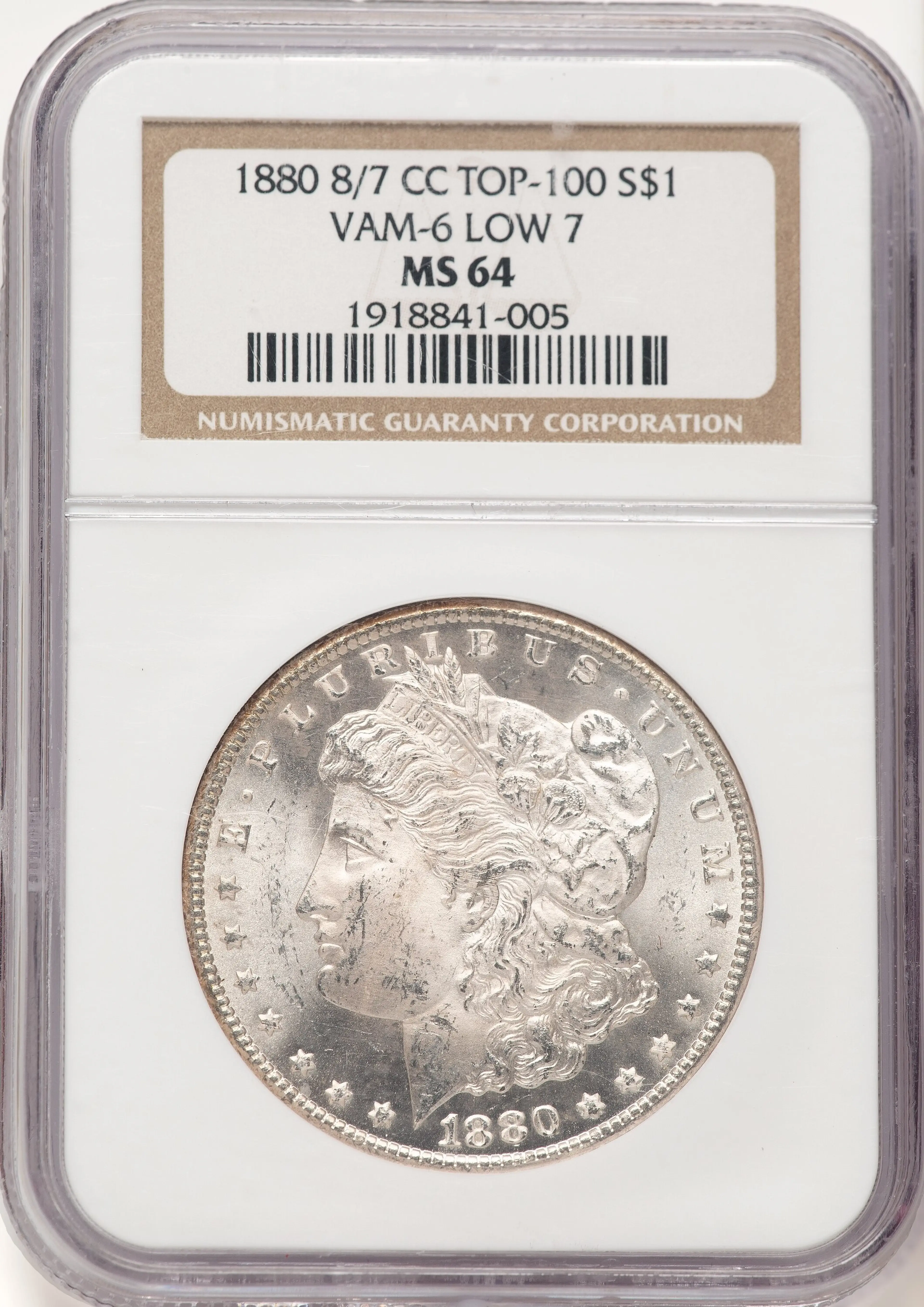 1880-CC $1 VAM-6, 8 Over Low 7, MS
