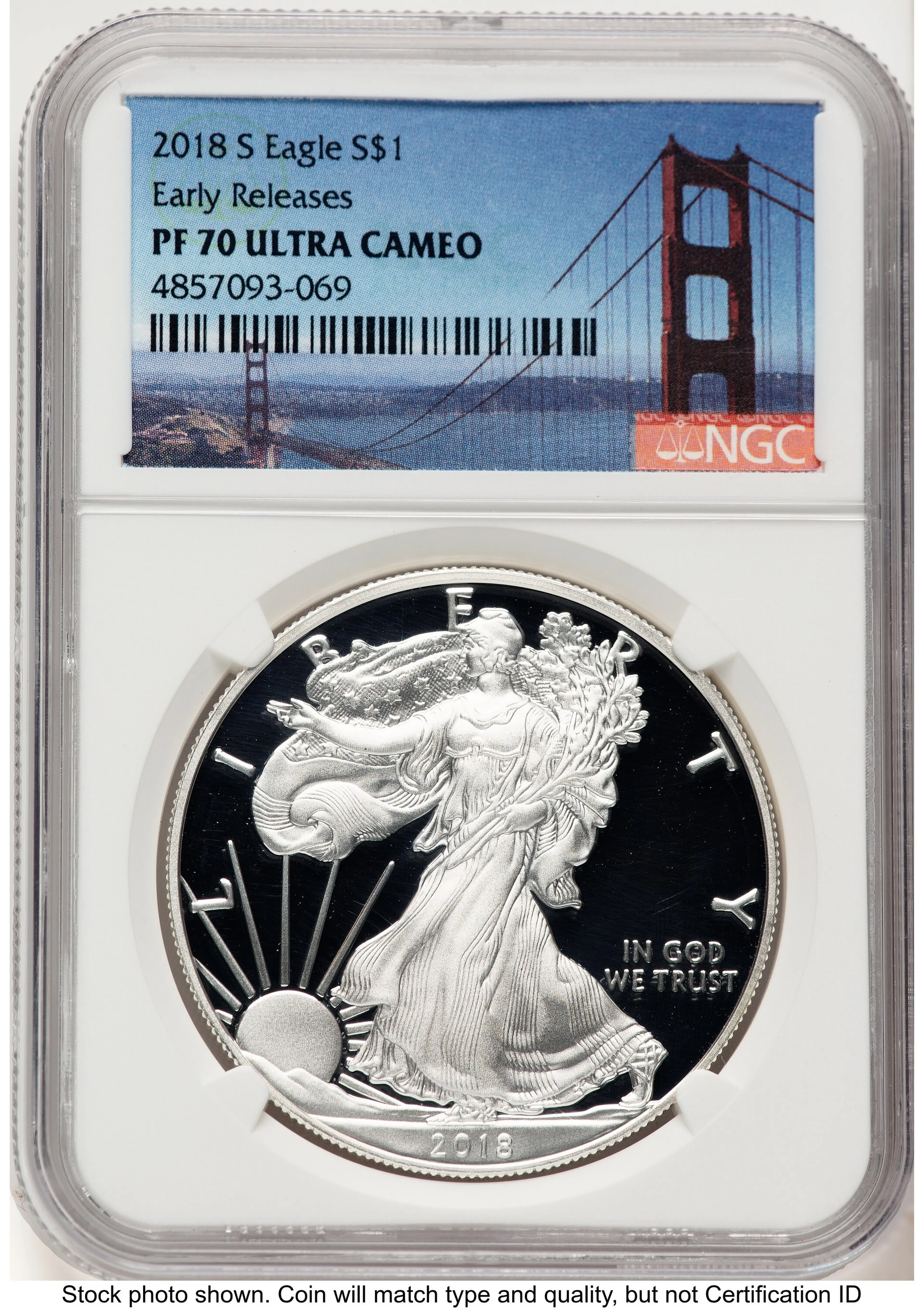 2018-S Proof Silver Eagle 1 oz ER San Francisco Bridge Label