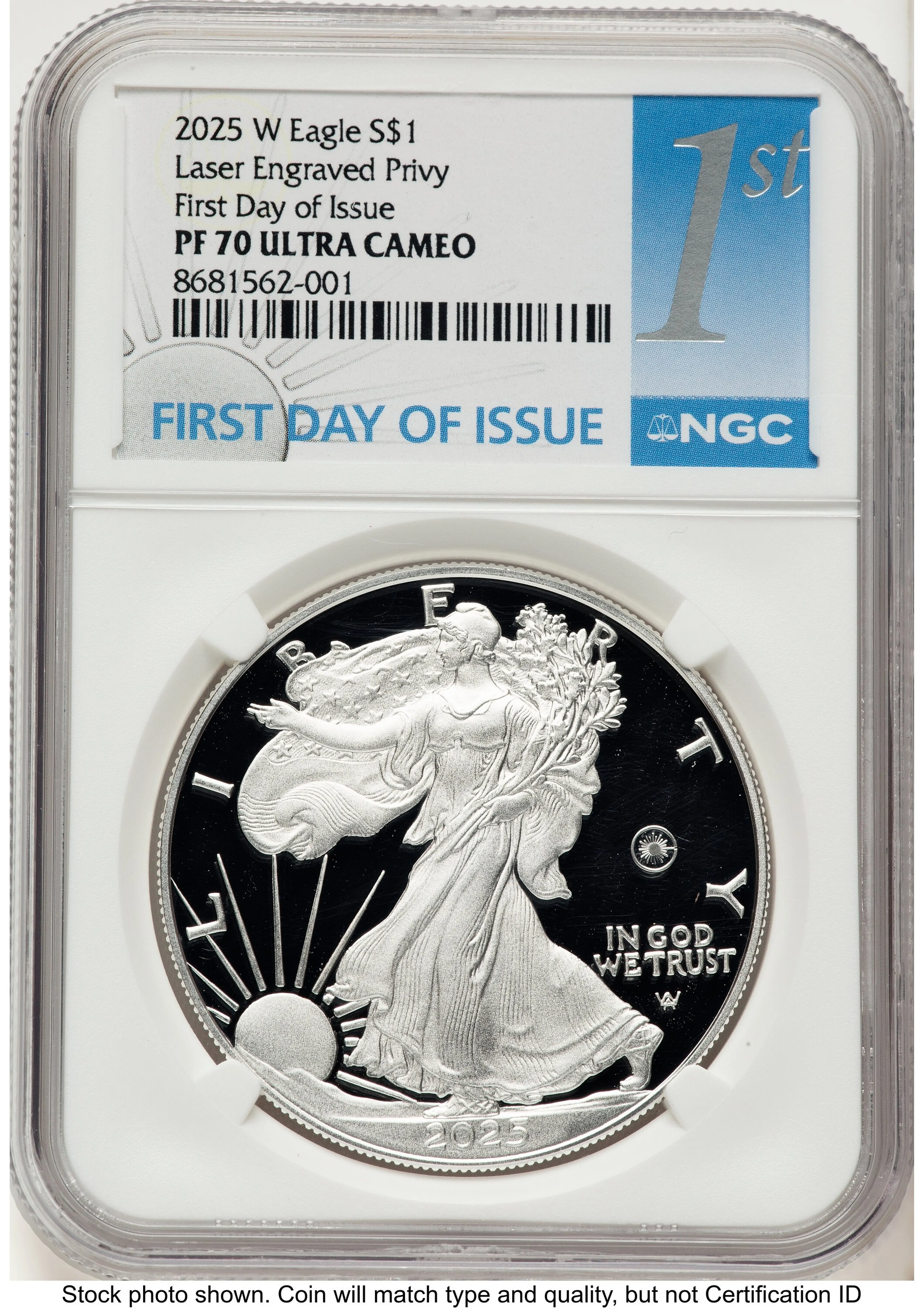 2025-W Proof Silver Eagle Privy Laser Engraved 1 oz FDI 1ST - Image 1