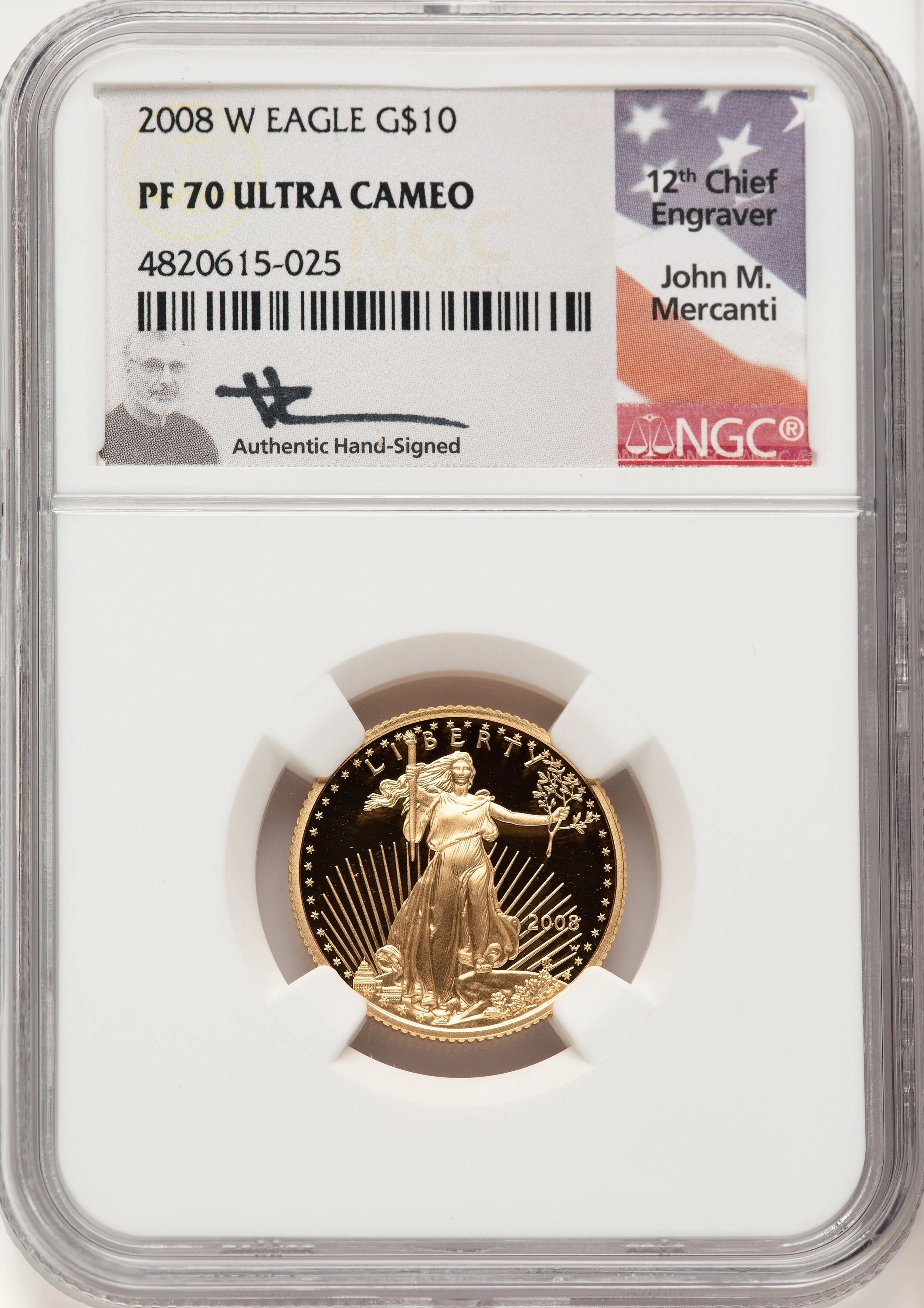 2008-W Proof Gold Eagle 1/4 oz John Mercanti - Image 1