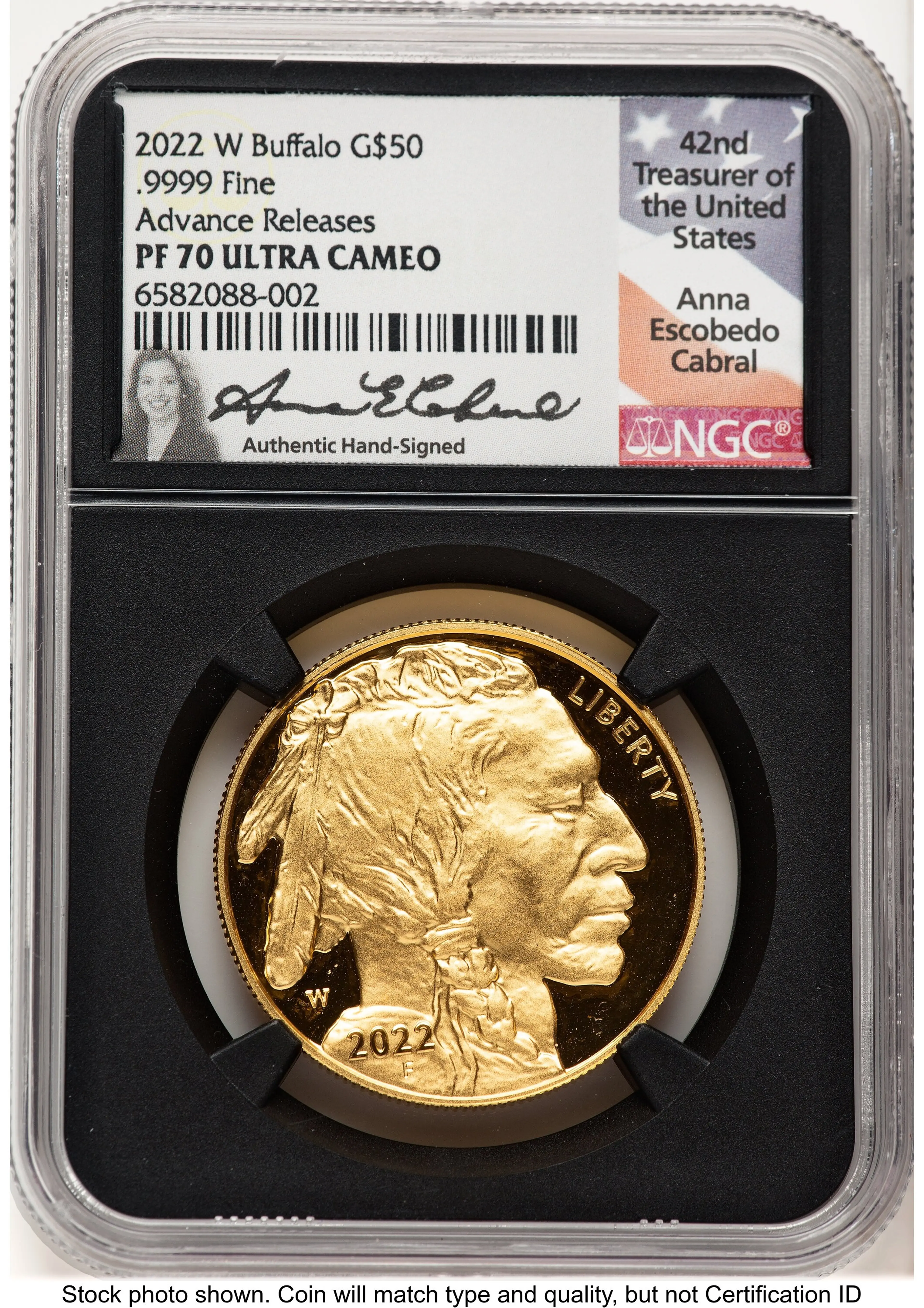 2022-W Proof Gold Buffalo 1 oz AR Anna Cabral Blk Core