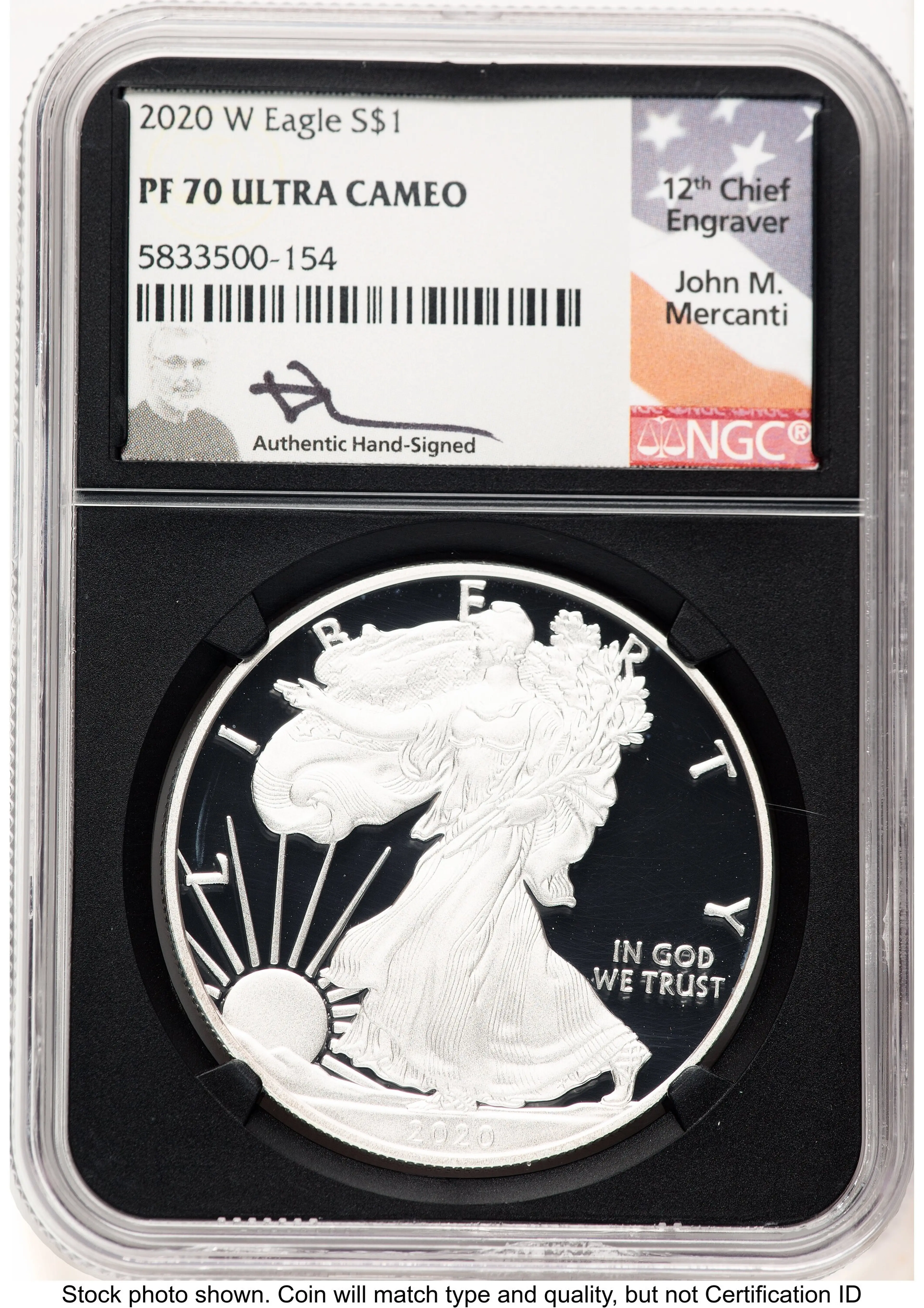 2020-W Proof Silver Eagle 1 oz John Mercanti Blk Core