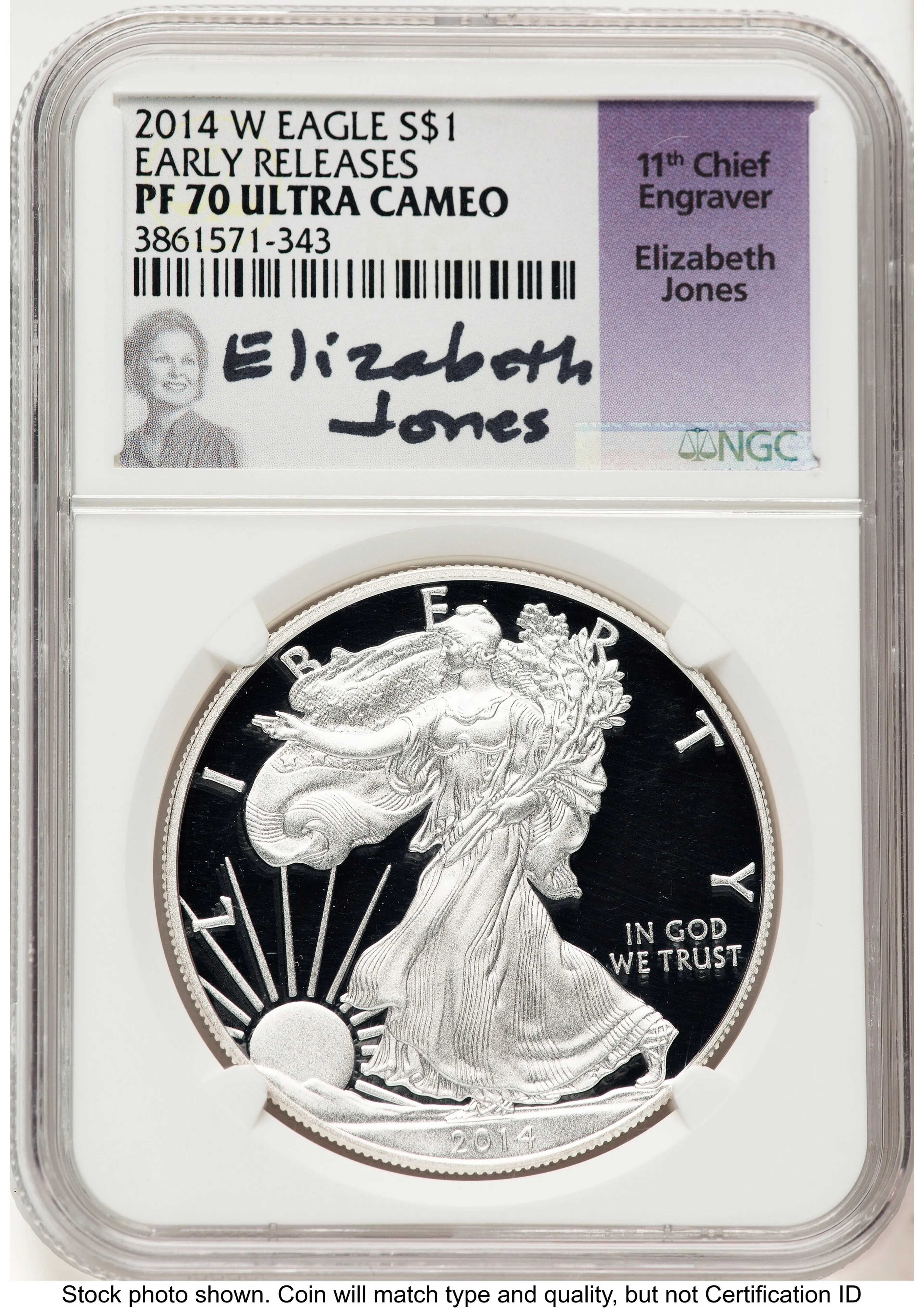 2014-W Proof Silver Eagle 1 oz ER Elizabeth Jones - Image 1