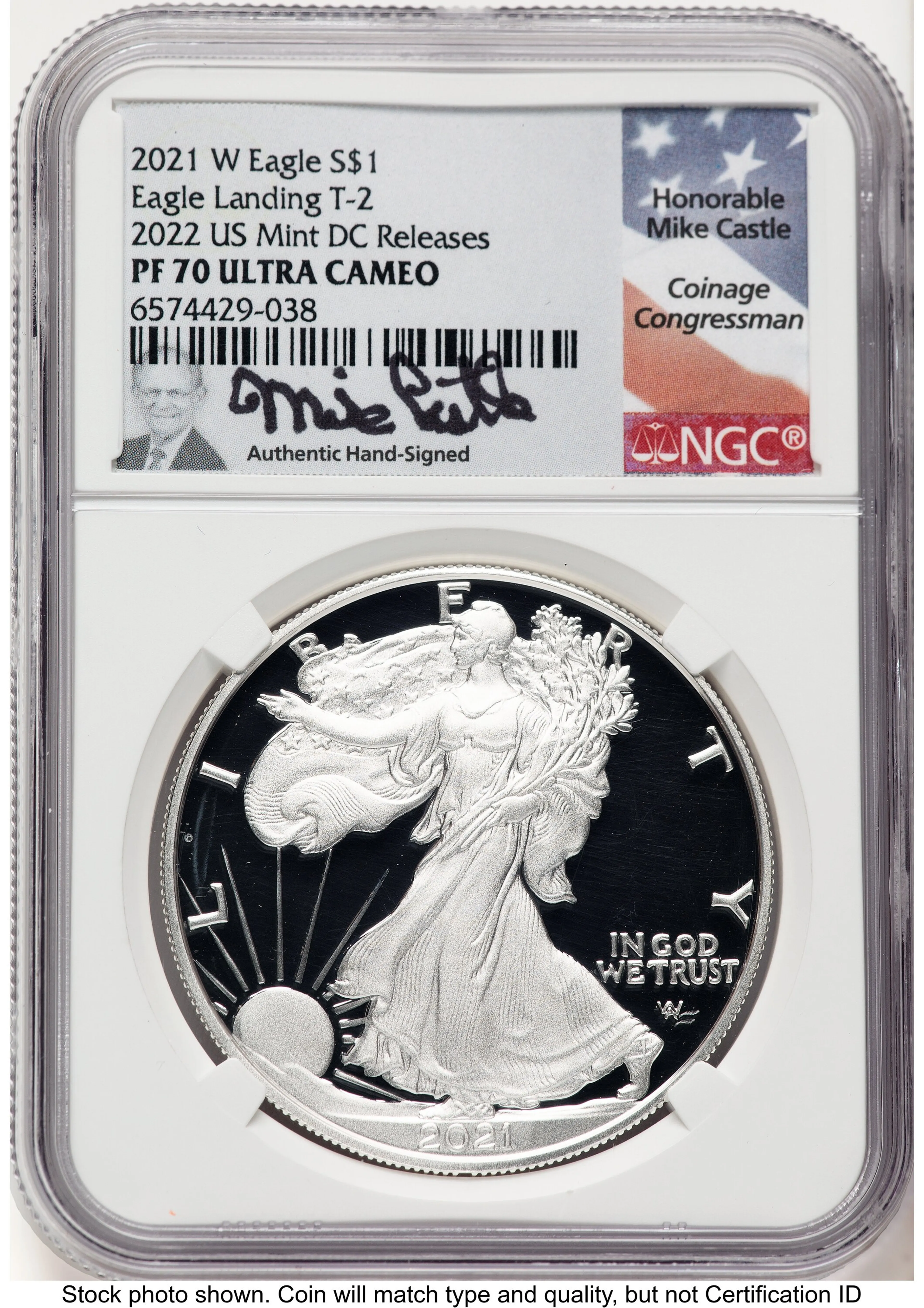 2021-W TY2 Proof Silver Eagle 1 oz 2022 US Mint DC Releases Mike Castle - Image 1