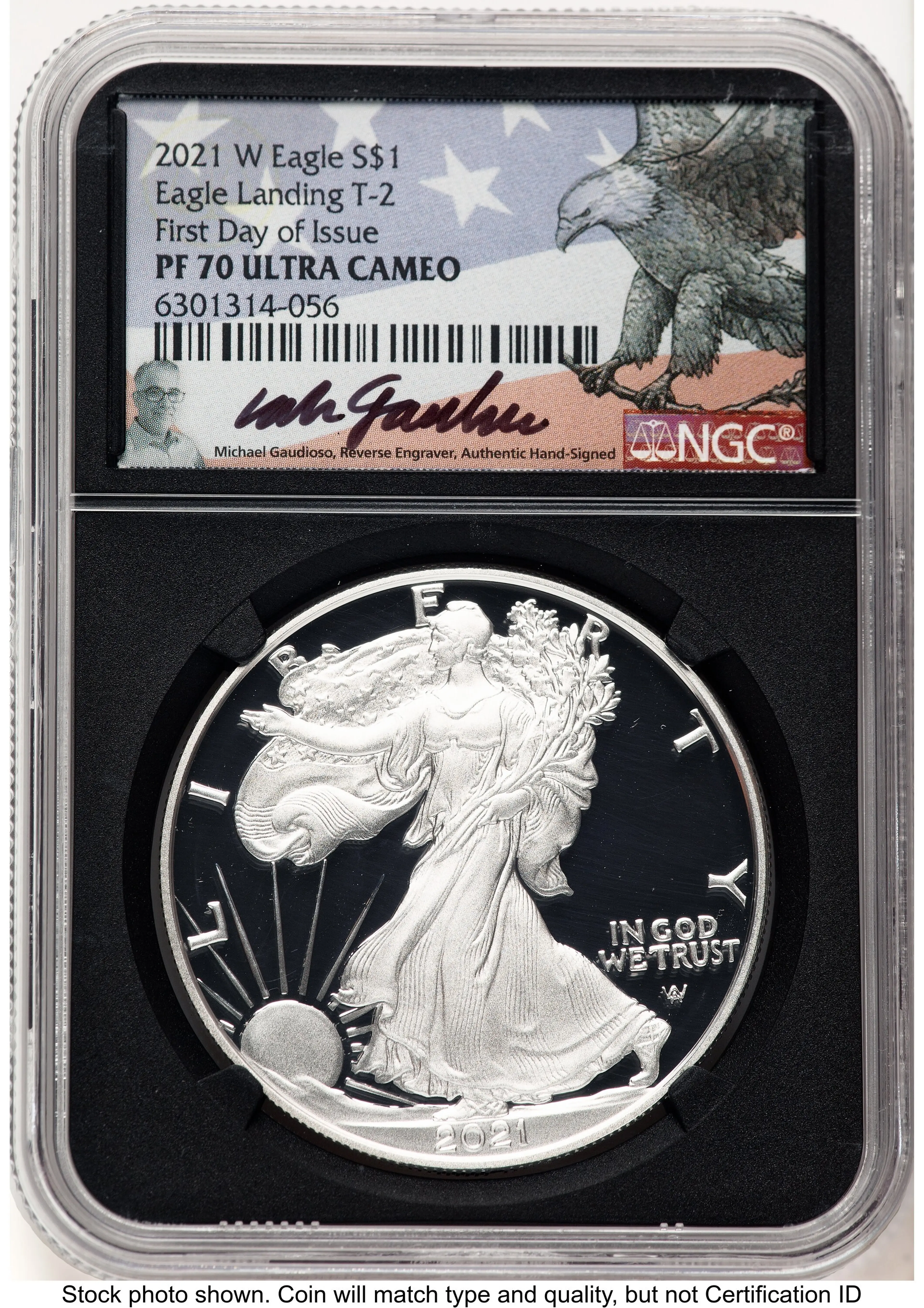 2021-W TY2 Proof Silver Eagle 1 oz FDI Michael Gaudioso Eagle Flag Blk Core