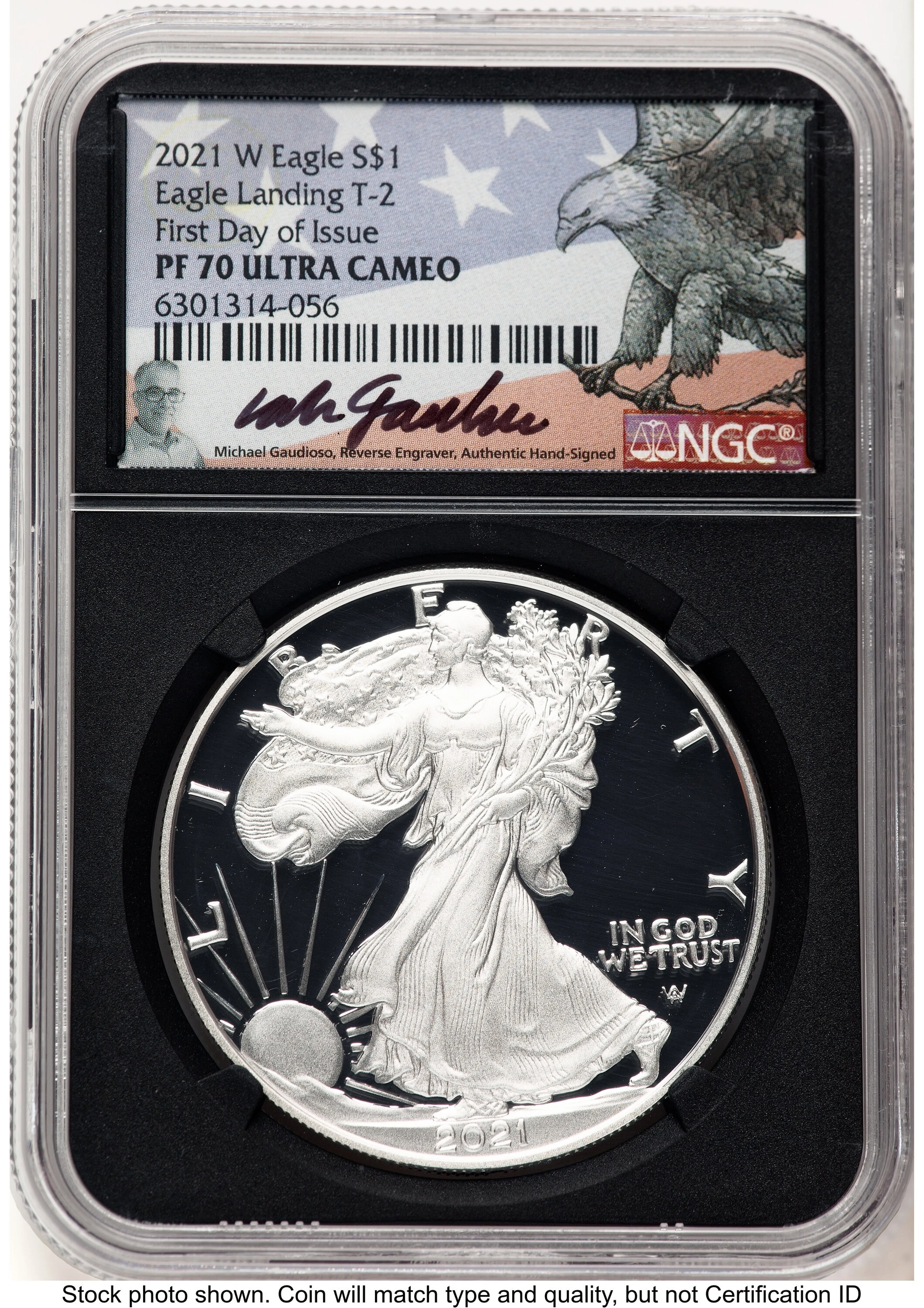 2021-W TY2 Proof Silver Eagle 1 oz FDI Michael Gaudioso Eagle Flag Blk Core - Image 1