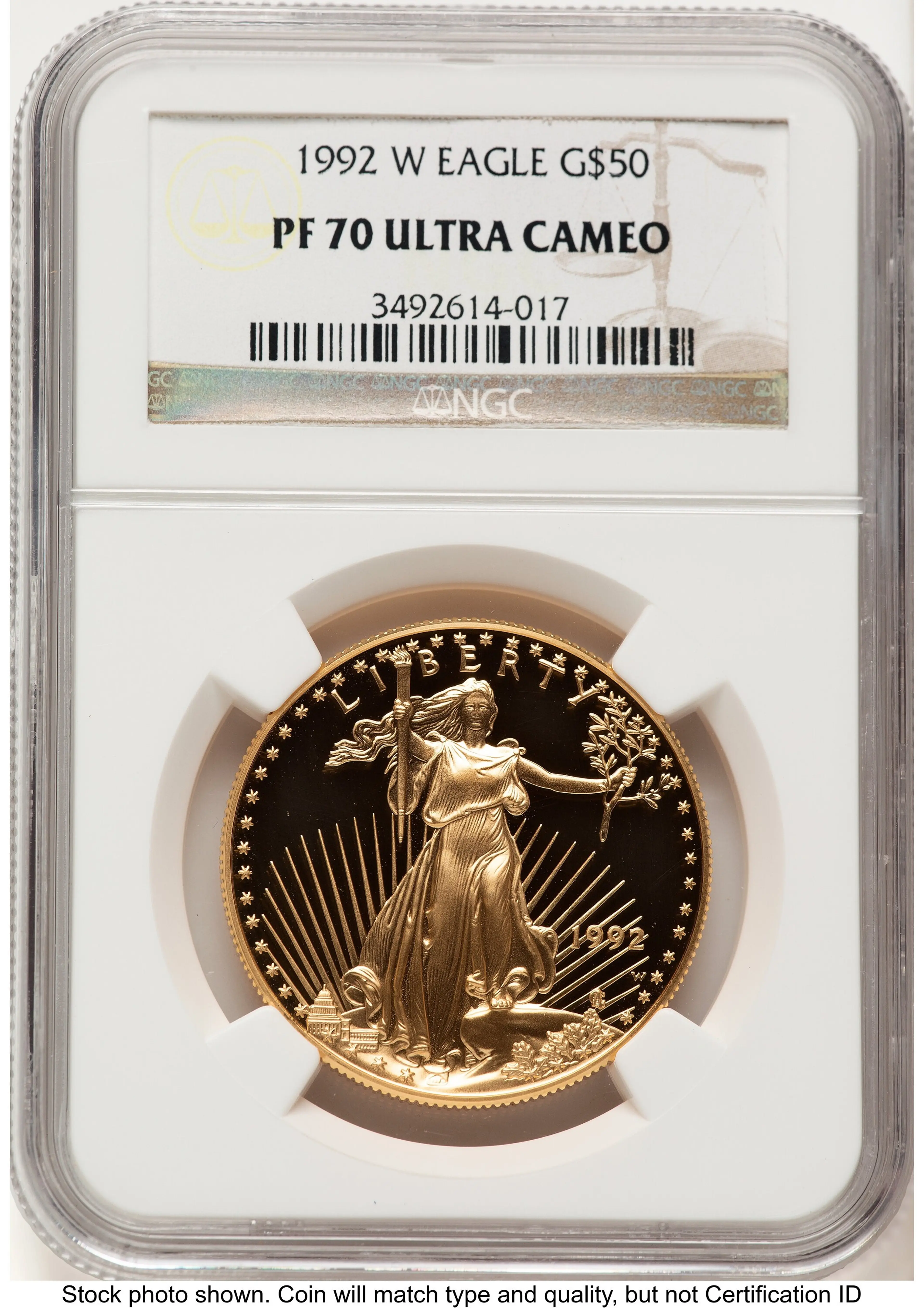 1992-W Proof Gold Eagle 1 oz Brown Label