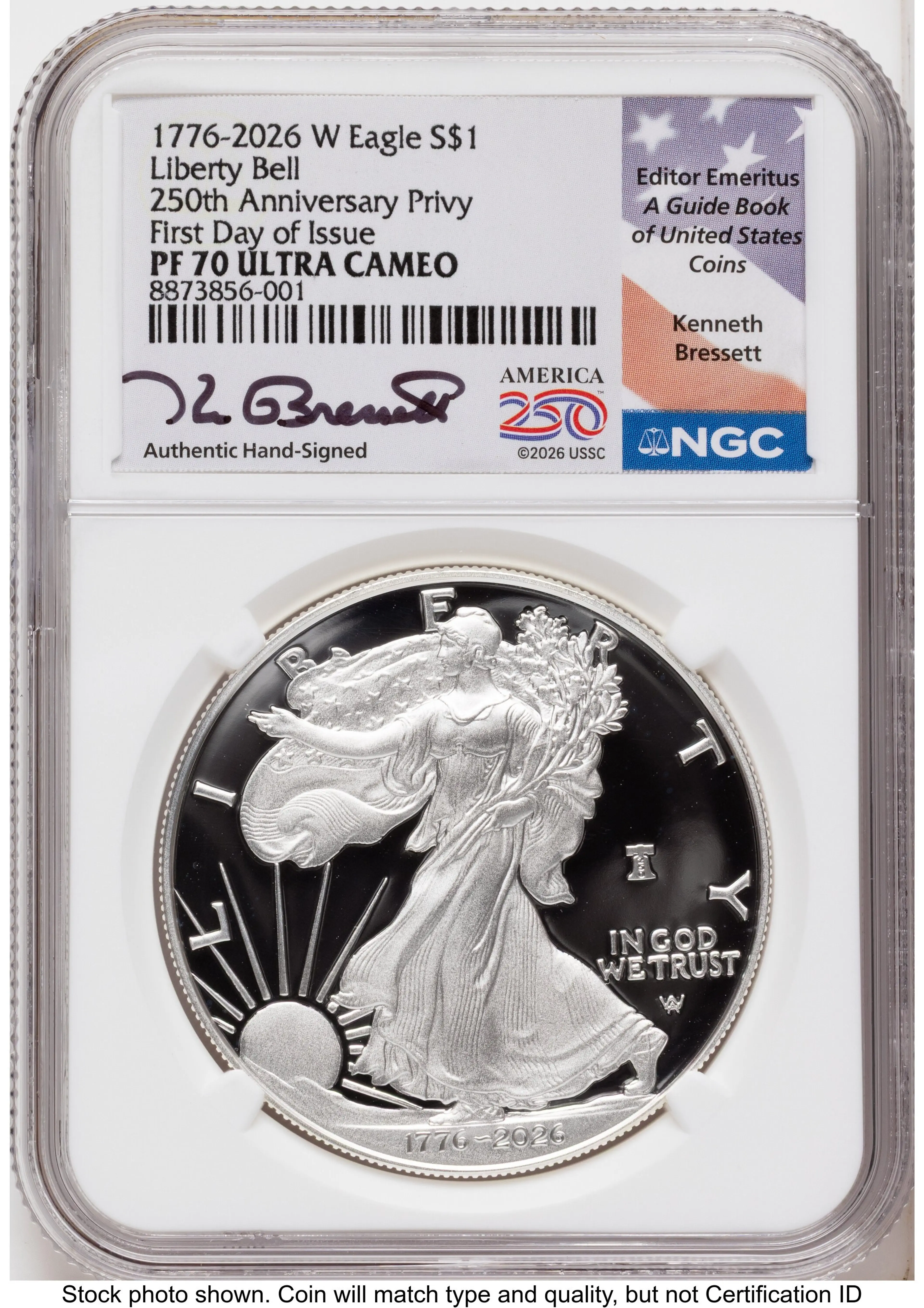 2026-W Proof Silver Eagle 1 oz FDI Kenneth Bressett America 250