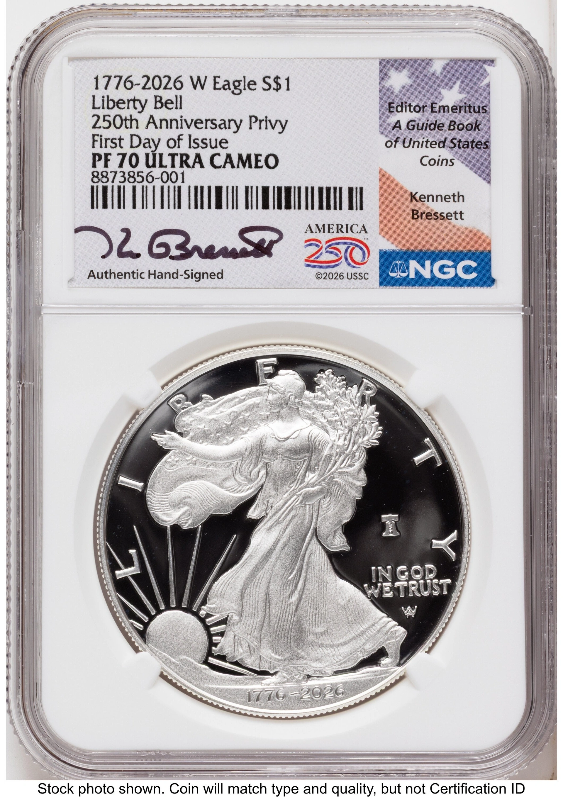 2026-W Proof Silver Eagle 1 oz FDI Kenneth Bressett America 250