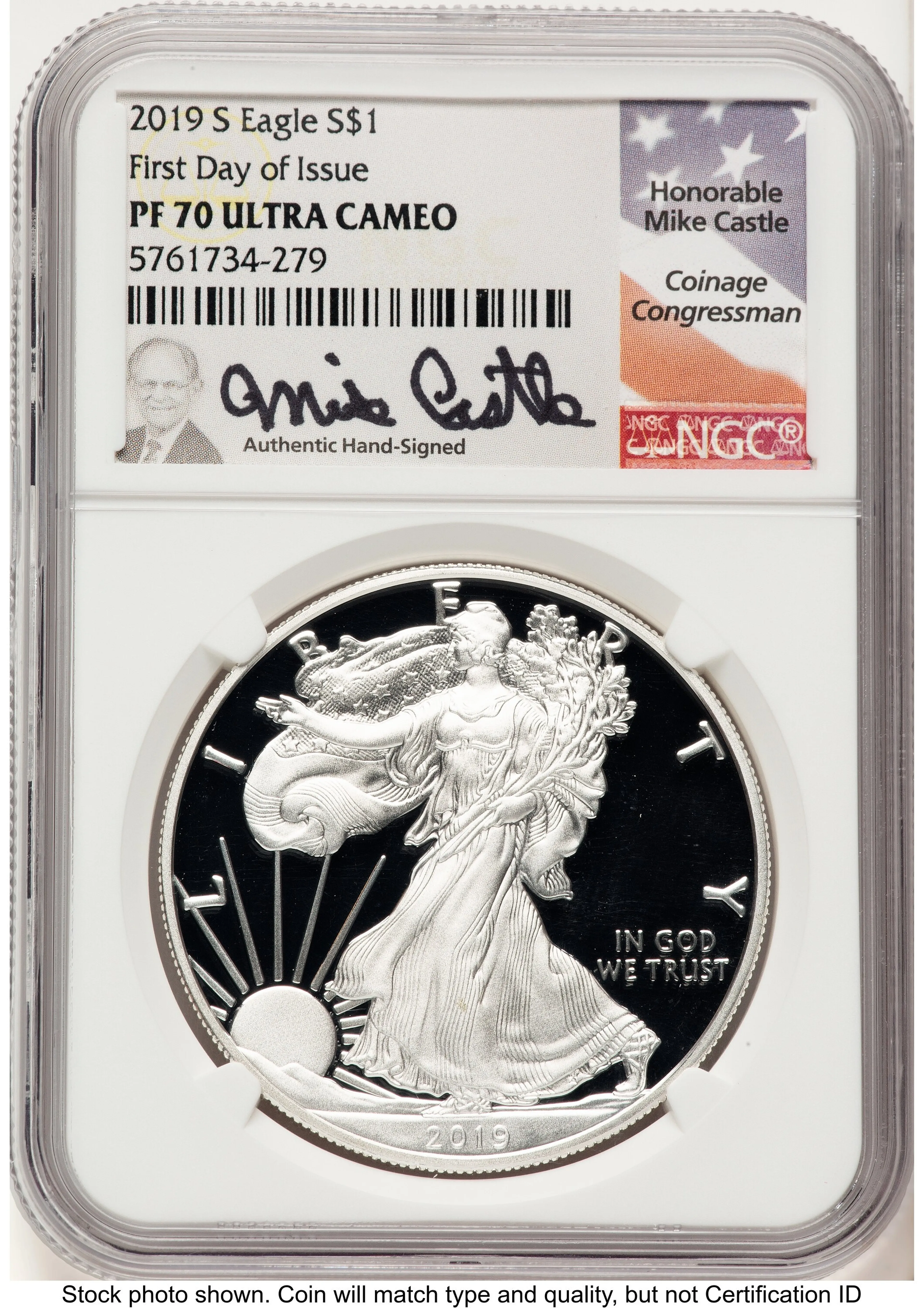2019-S Proof Silver Eagle 1 oz FDI Mike Castle - Image 1