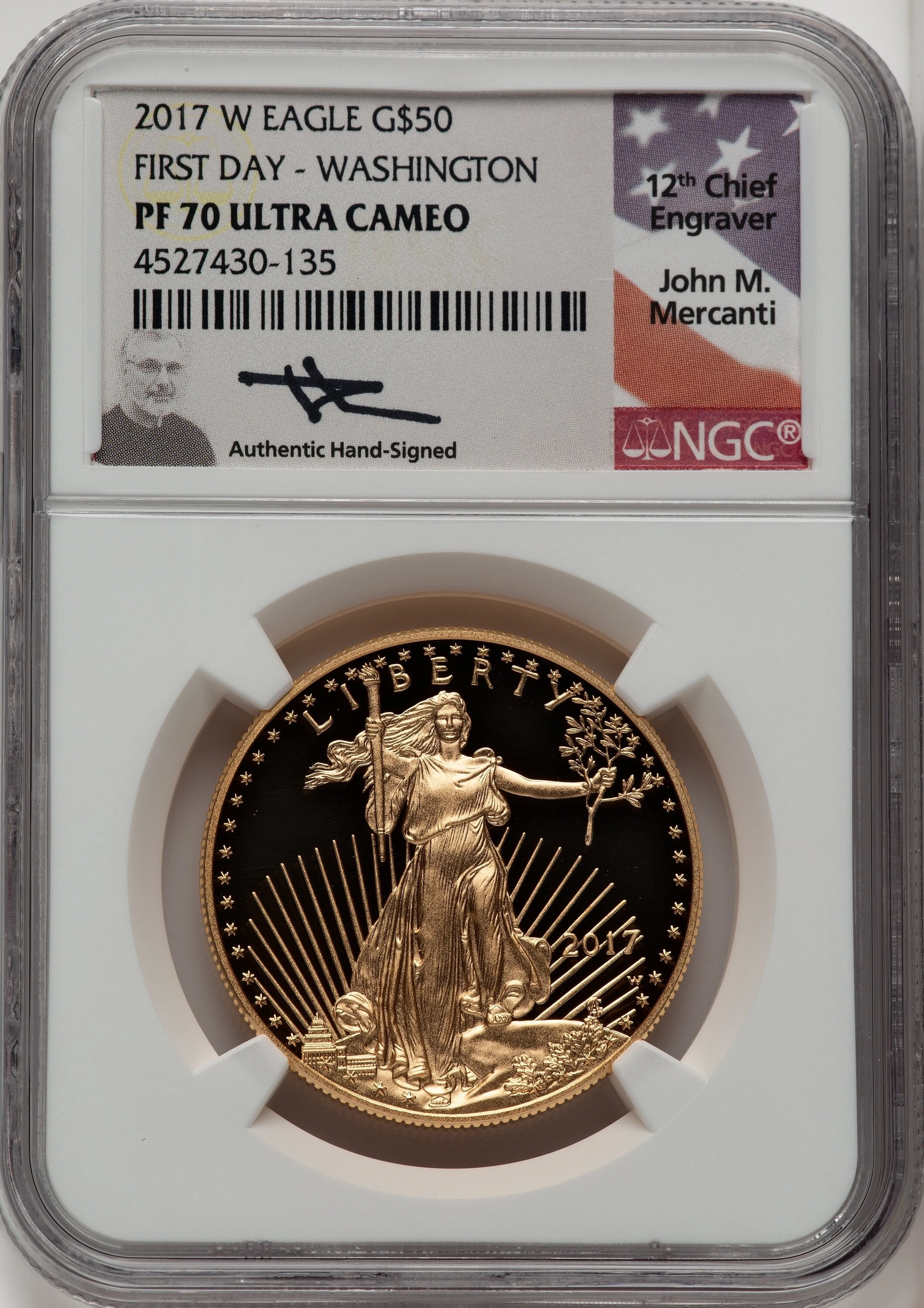 2017-W Proof Gold Eagle 1 oz FDI John Mercanti Washington - Image 1