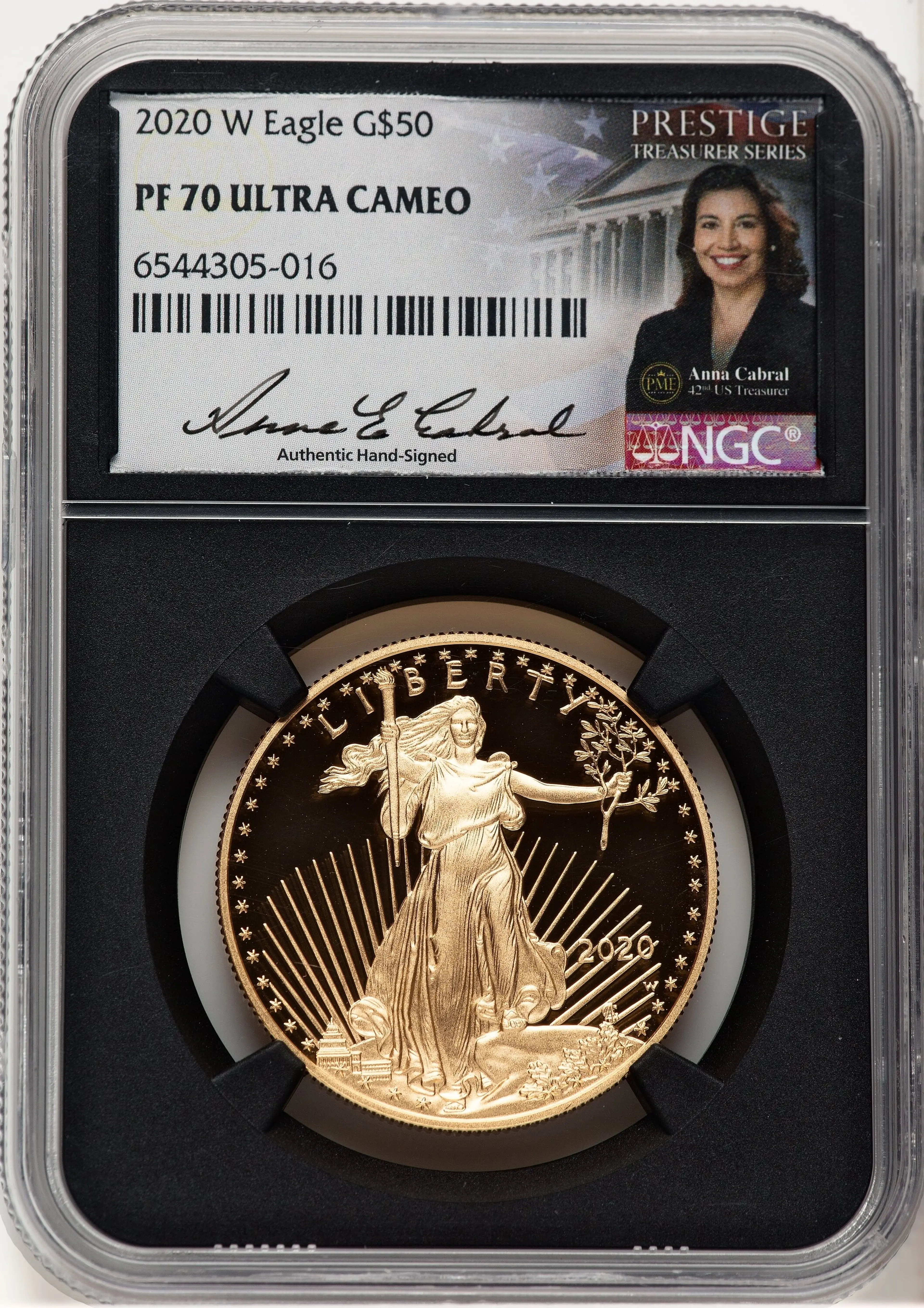 2020-W Proof Gold Eagle 1 oz Anna Cabral Prestige Treasurer Series Blk Core