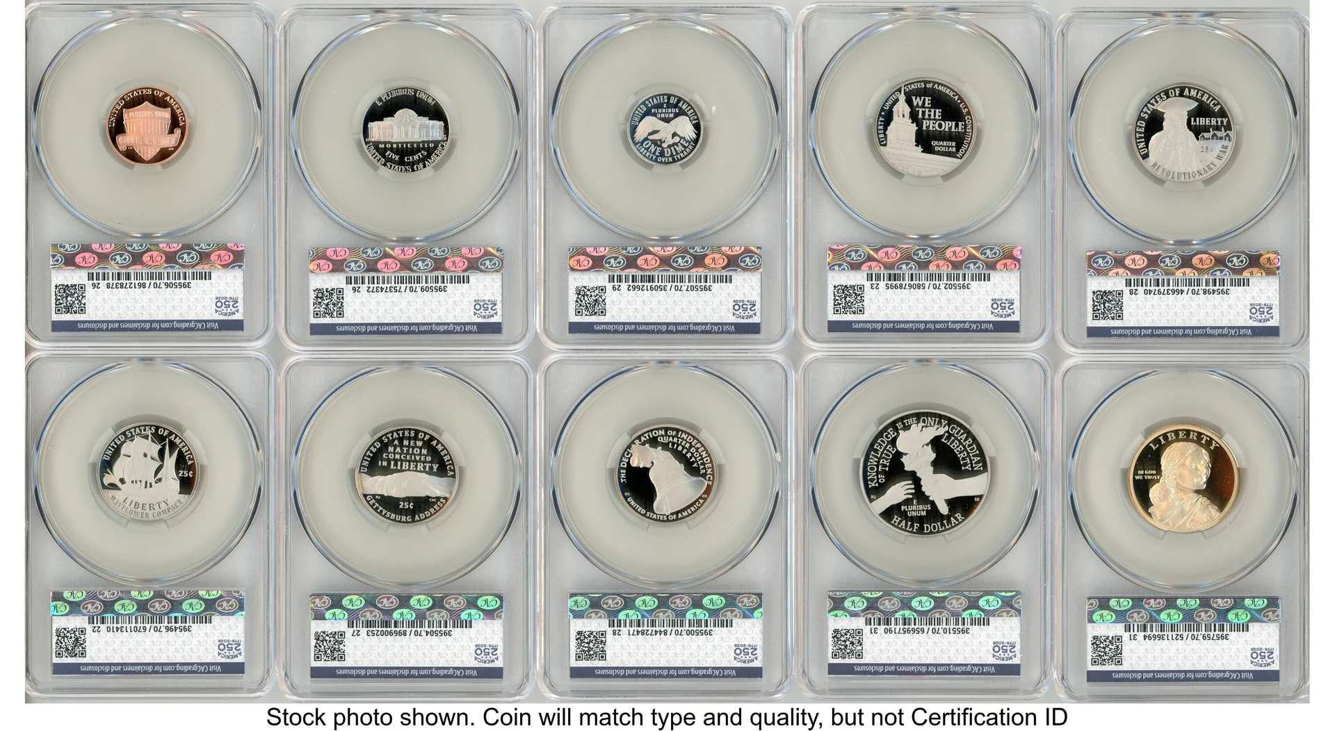 2026 10 Coin Semiquincentennial Clad Proof Set First Day of Delivery America 250 Flag Label - 2