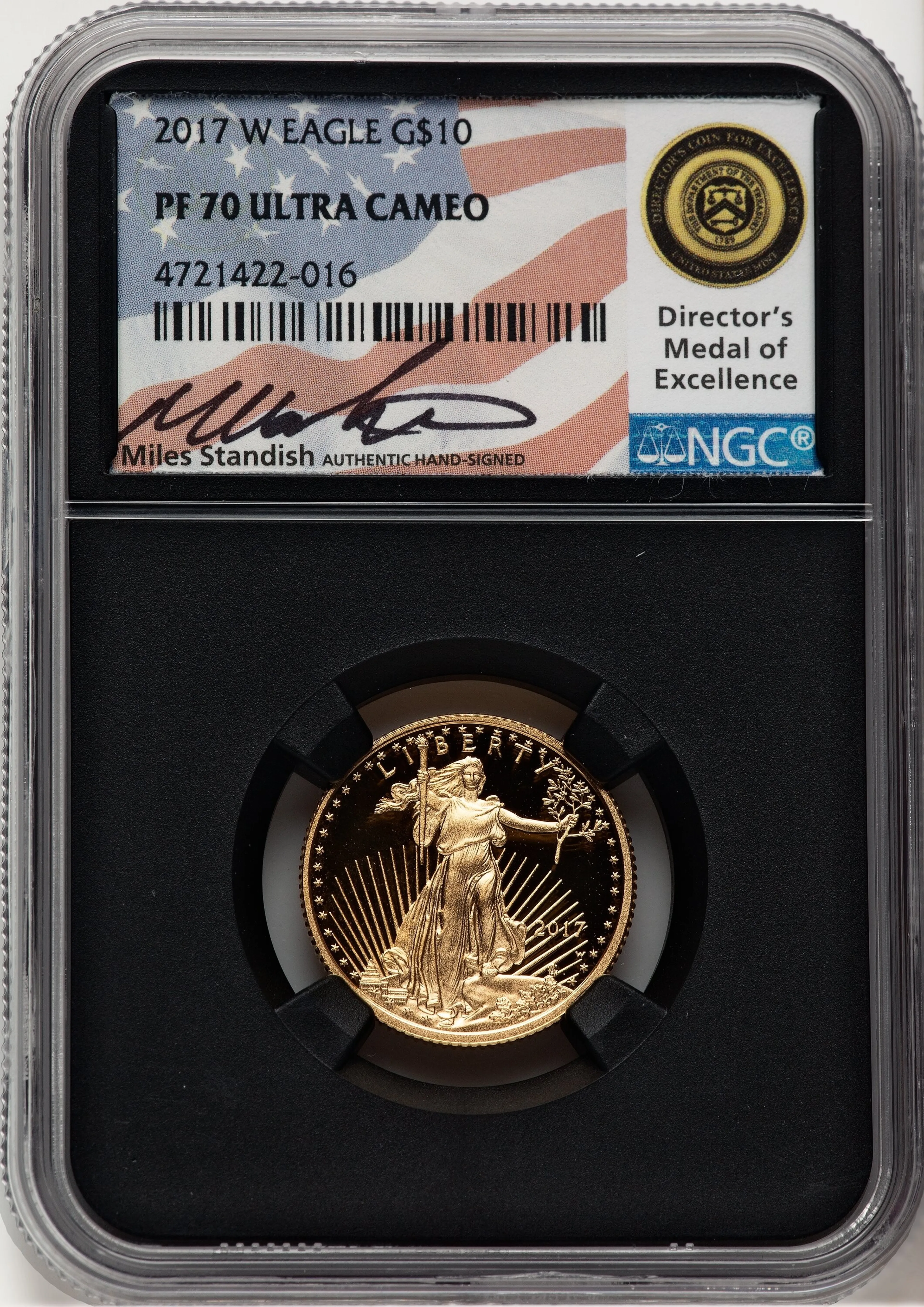 2017-W Proof Gold Eagle 1/4 oz Miles Standish Blk Core - Image 1