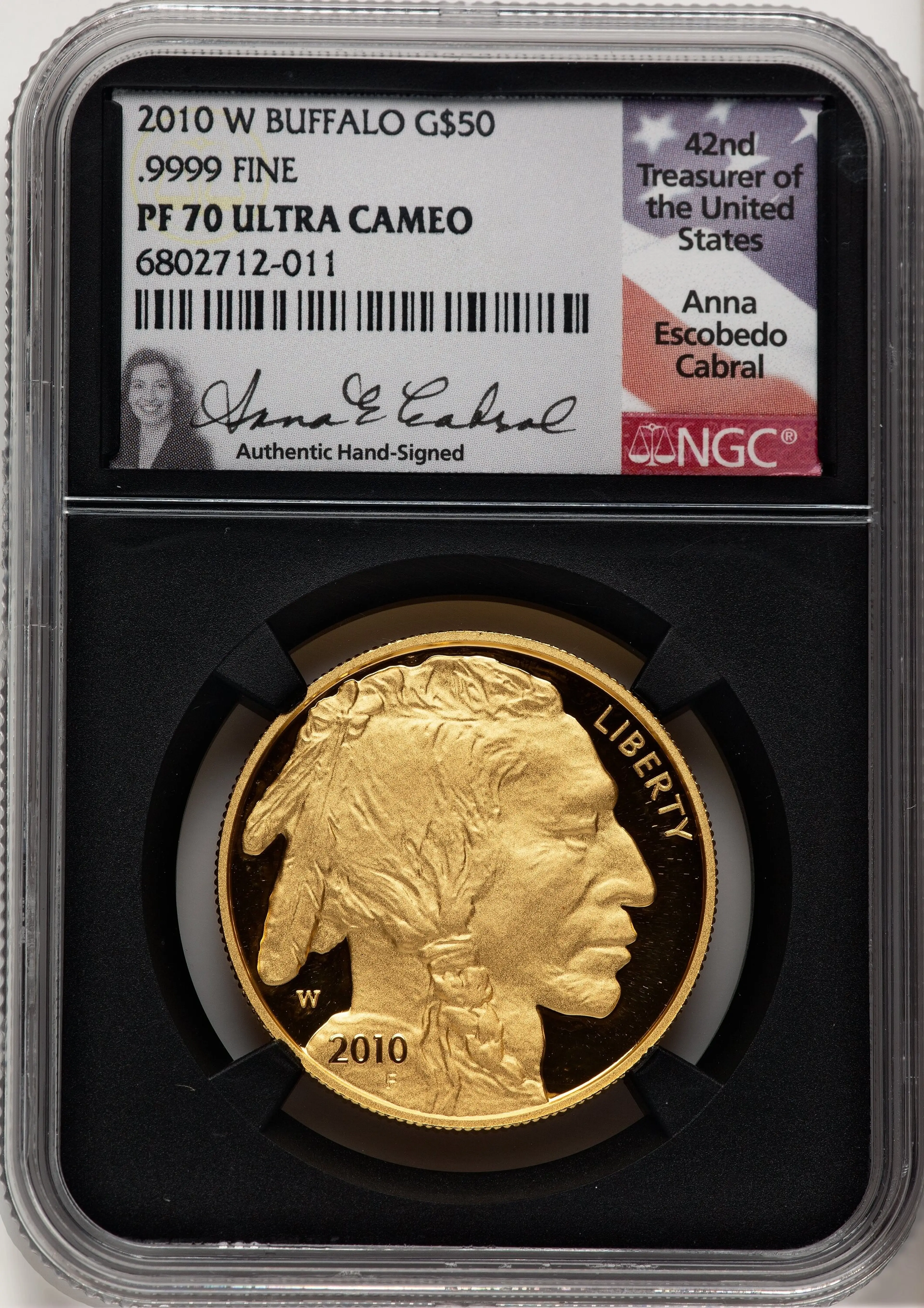 2010-W Proof Gold Buffalo 1 oz Anna Cabral Blk Core