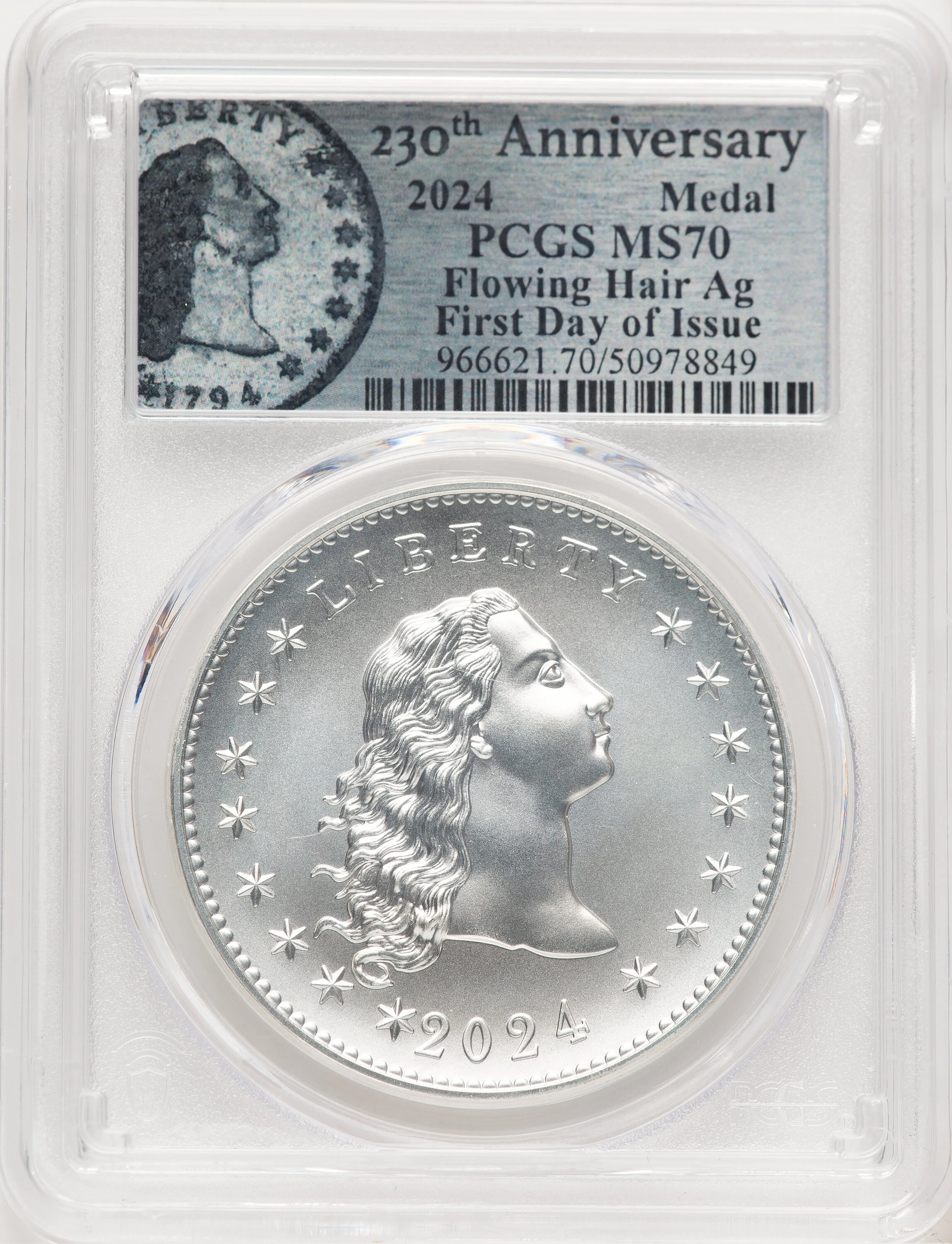 2024-(P) Silver 230th Anniversary Flowing Hair Medal FDI Flowing Hair Label - Image 1